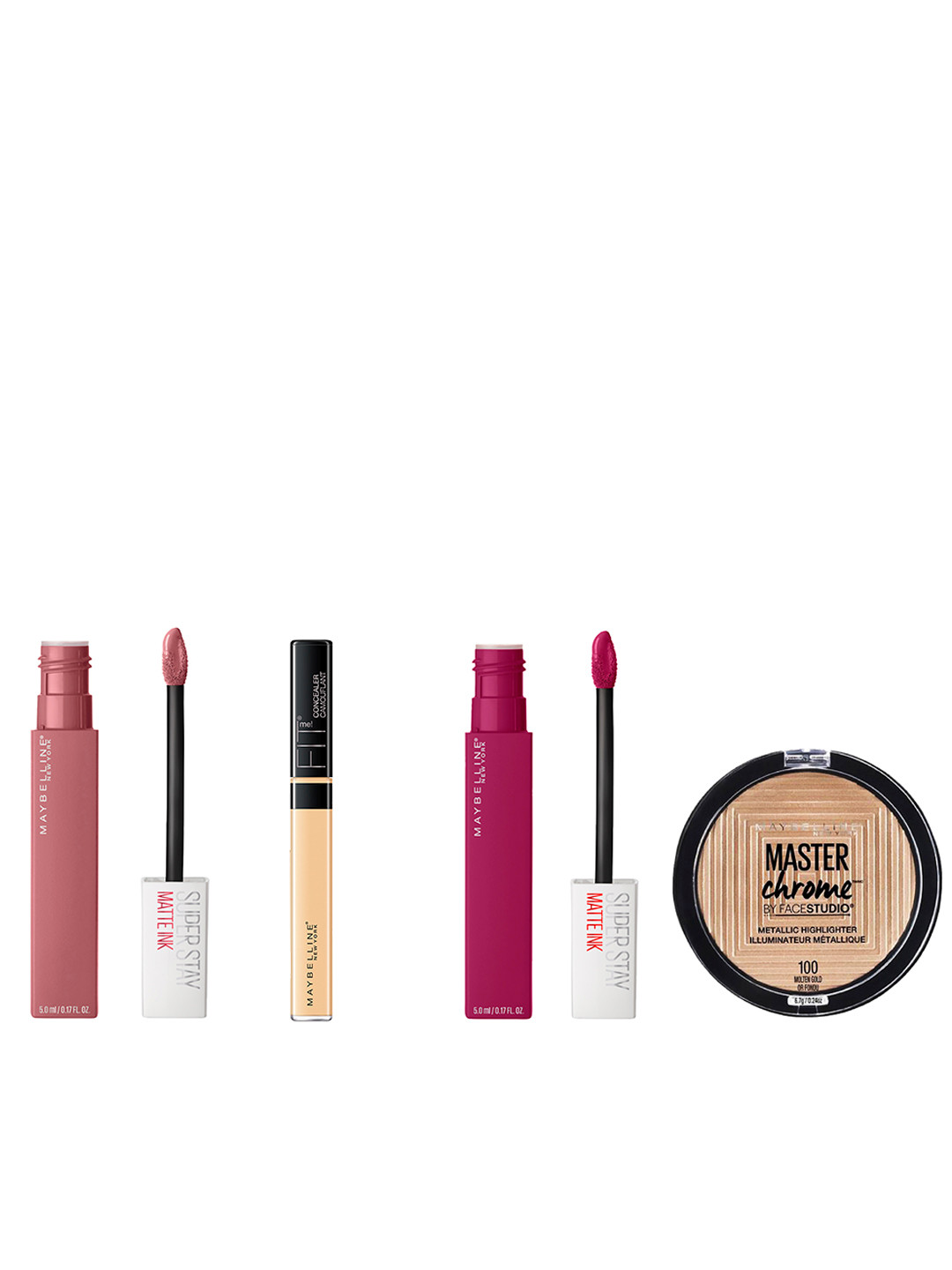 

Maybelline New York Set Of Liquid Lipsticks - Master Chrome Highlighter - Concealer, Pink