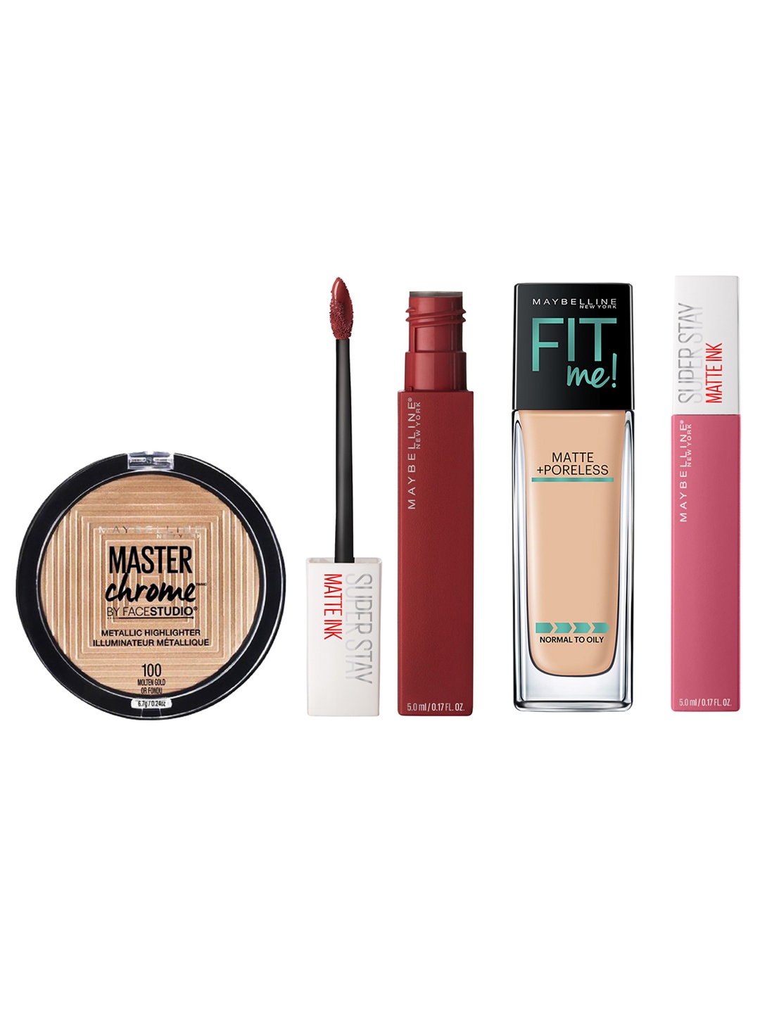 

Maybelline New York SetOf Liquid Foundation - Liquid Lipsticks - Master Chrome Highlighter, Pink