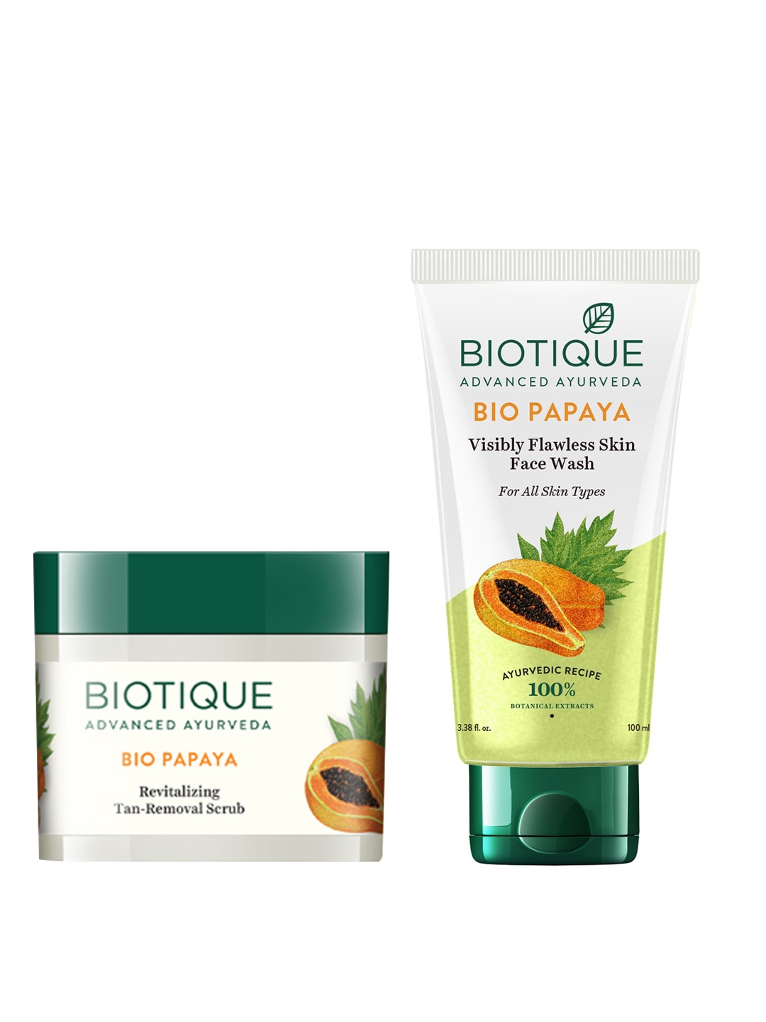 

Biotique Set Of Sustainable Bio Papaya Tan-Removal Scrub & Bio Papaya Face Wash, White