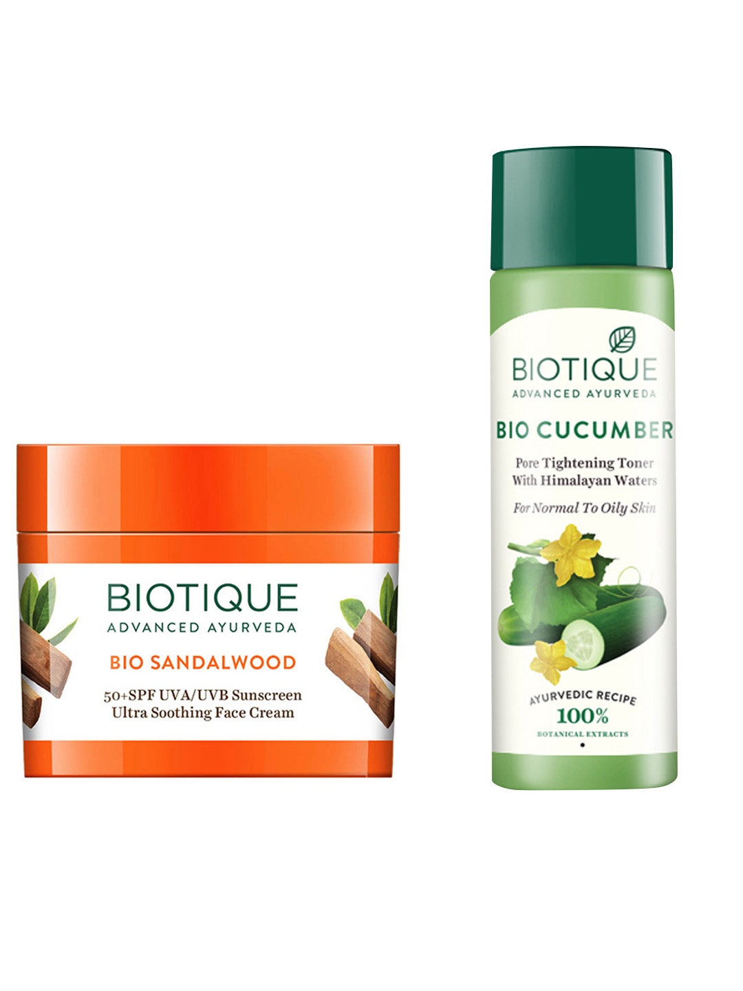 

Biotique Set Of Sustainable Bio Cucumber Toner & Sandalwood 50+ SPF UVA/UVB Sunscreen, White