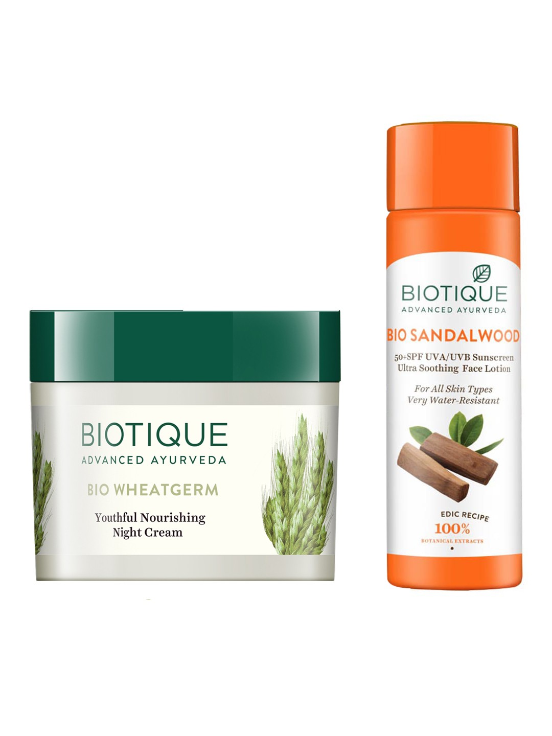 

Biotique Set Of Sandalwood UVA/UVB Sunscreen Lotion SPF 50+ & Wheat Germ Night Cream, White