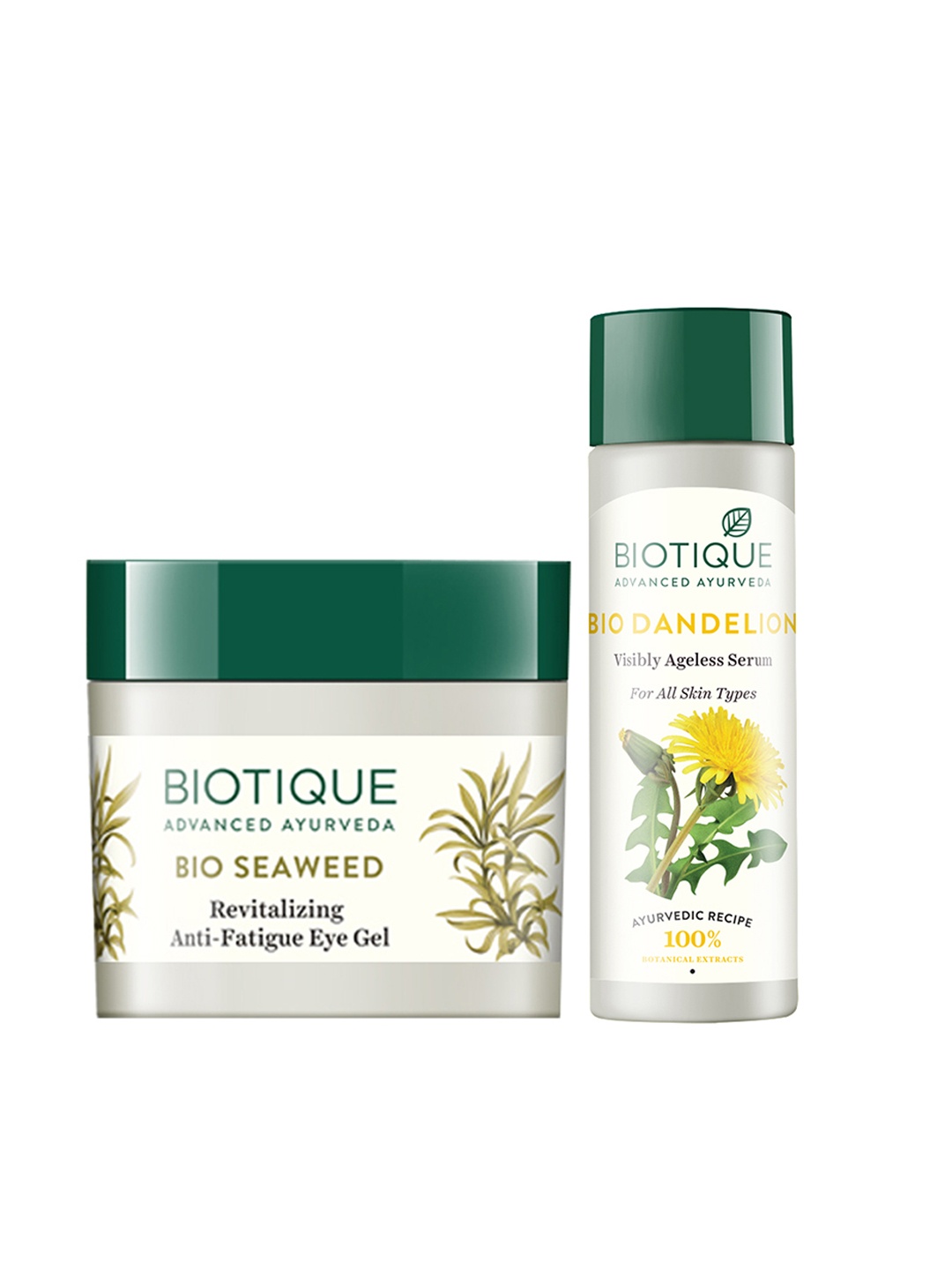 

Biotique Set Of Sustainable Sea Weed Anti-Fatigue Eye Gel & Dandelion Lightening Serum, White