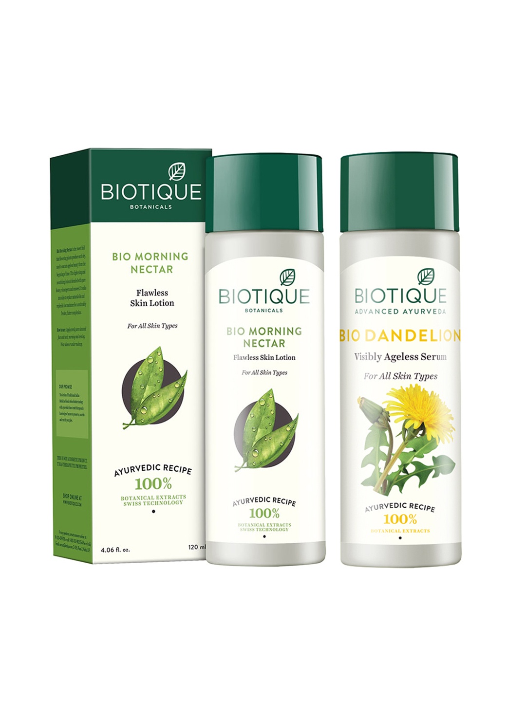 

Biotique Set Of Morning Nectar Lotion & Dandelion Lightening Serum, White