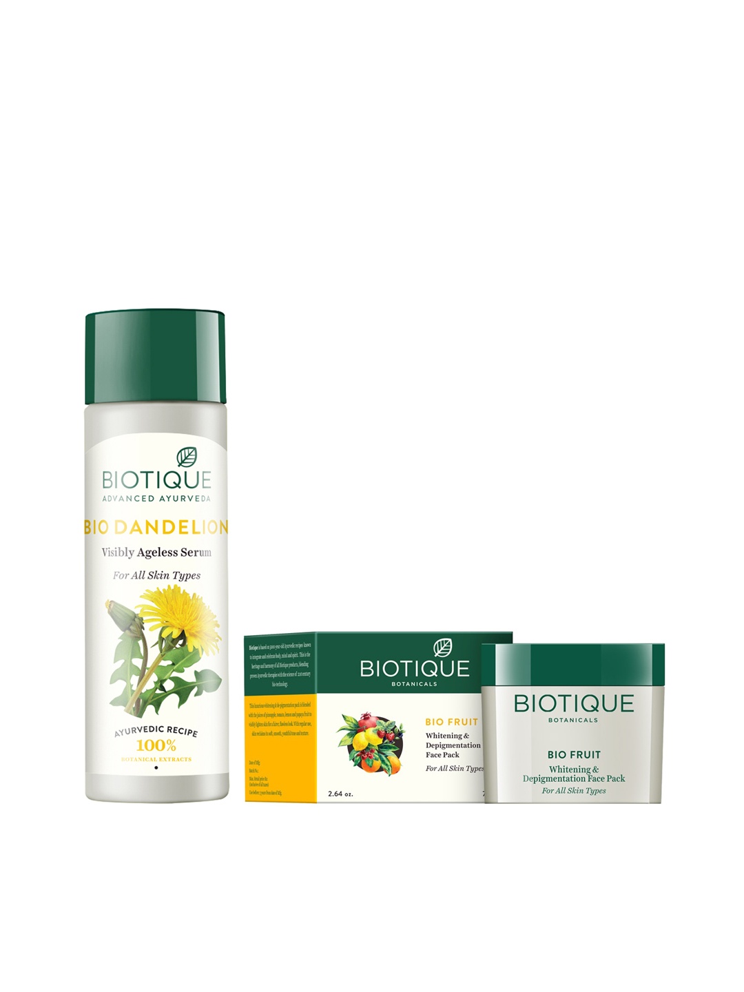 

Biotique Set Of Dandelion Lightening Serum & Depigmentation Face Mask, White