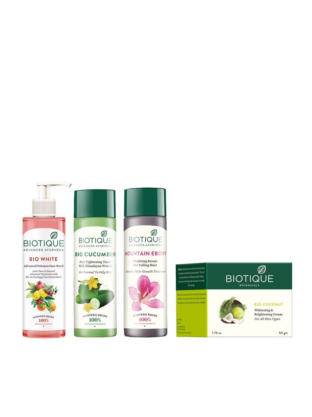 

Biotique Set Of Anti-Hairfall Serum - Toner - Fairness Face Wash - Brightening Cream, Pink