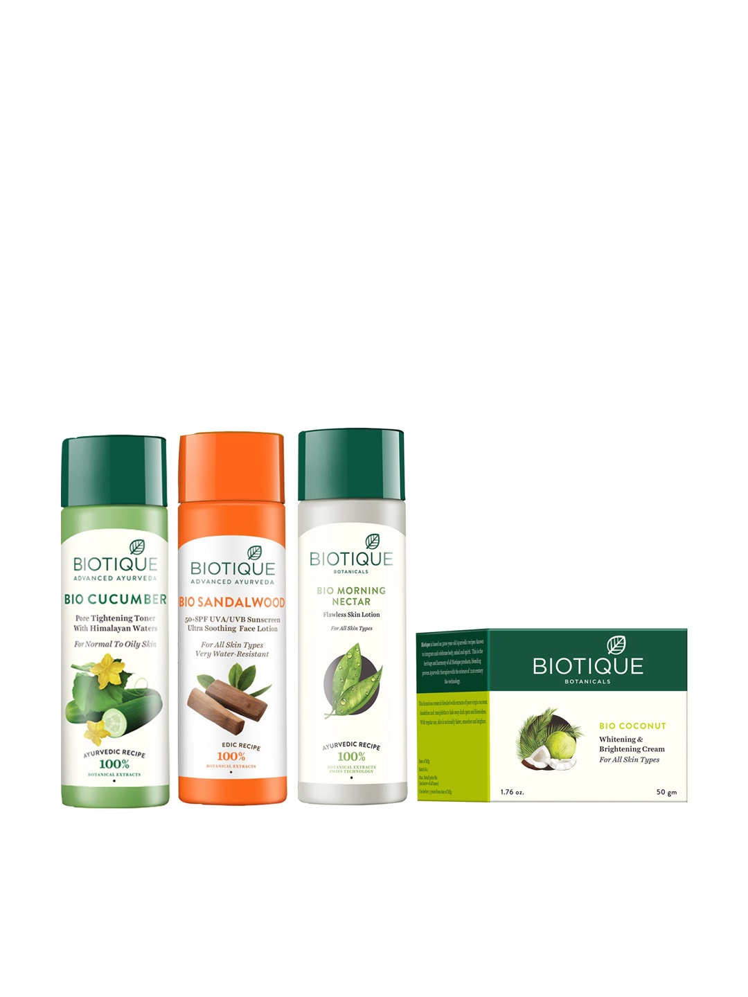 

Biotique Set Of Toner - Sunscreen - Morning Nectar Lotion - Brightening Cream, White