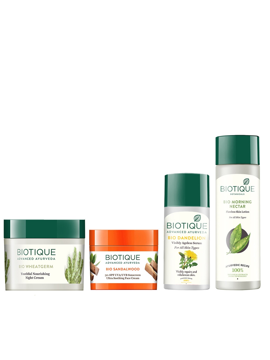 

Biotique Set Of Wheat Germ Night Cream - Sunscreen - Lotion - Dandelion Serum, White