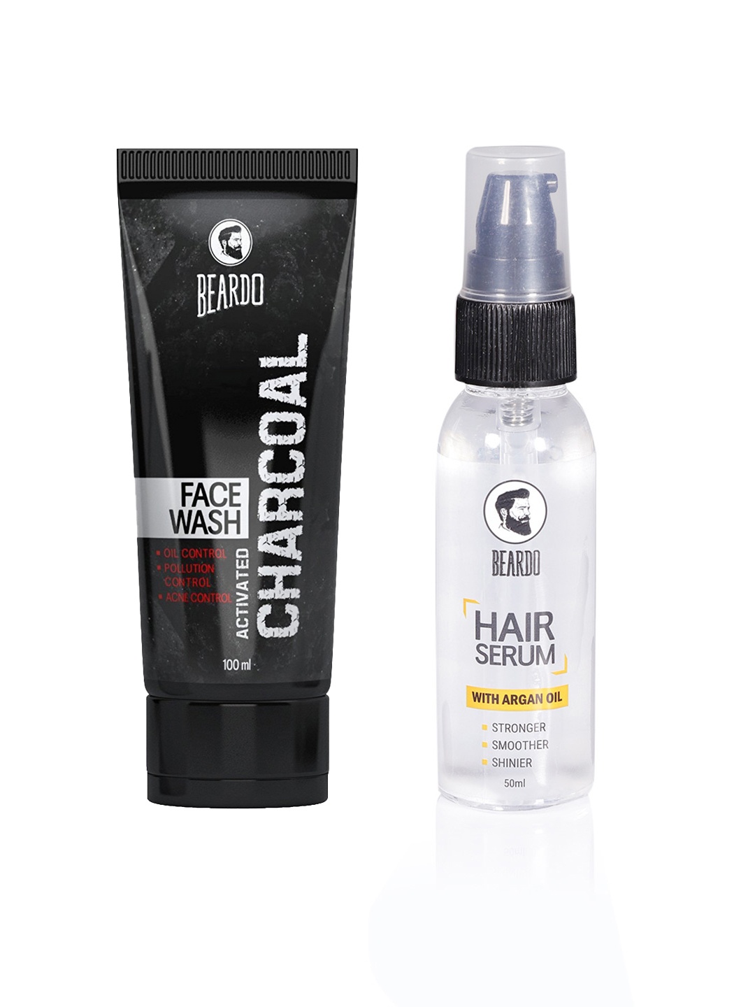 

BEARDO Set Of Activated Charcoal Face Wash & Hair Serum With Argan Oil, Brown
