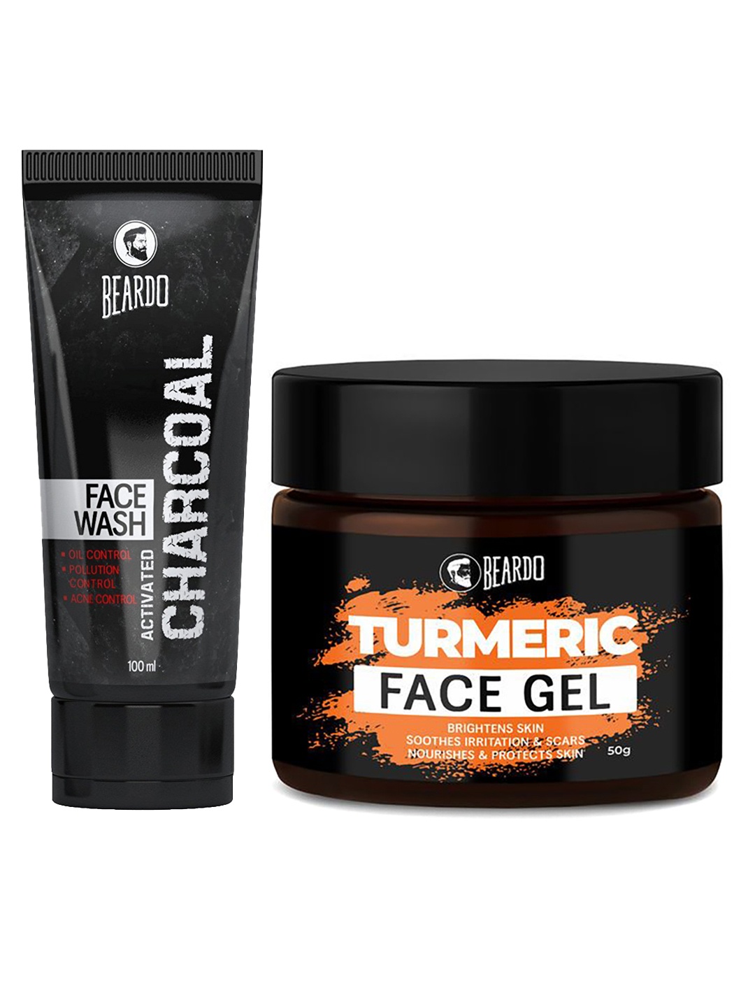 

BEARDO Men Set of Activated Charcoal Face Wash & Turmeric Face Gel, Black