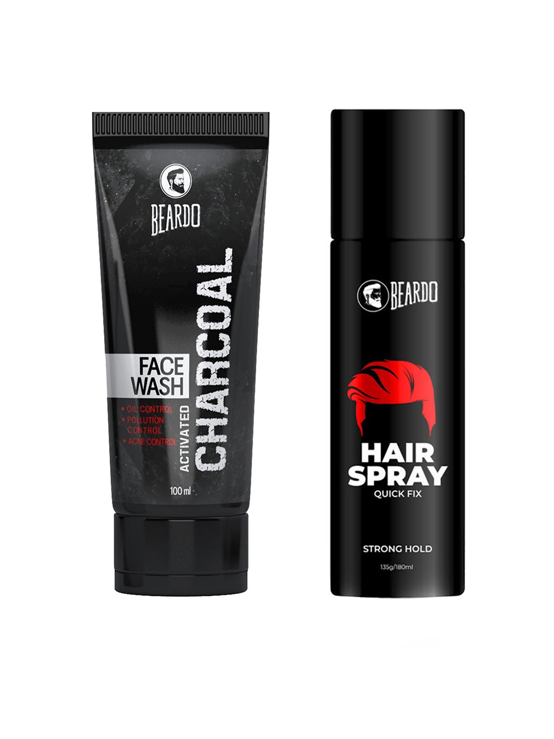 

BEARDO Men Set of Activated Charcoal Face Wash & Strong Hold Hair Spray, Black