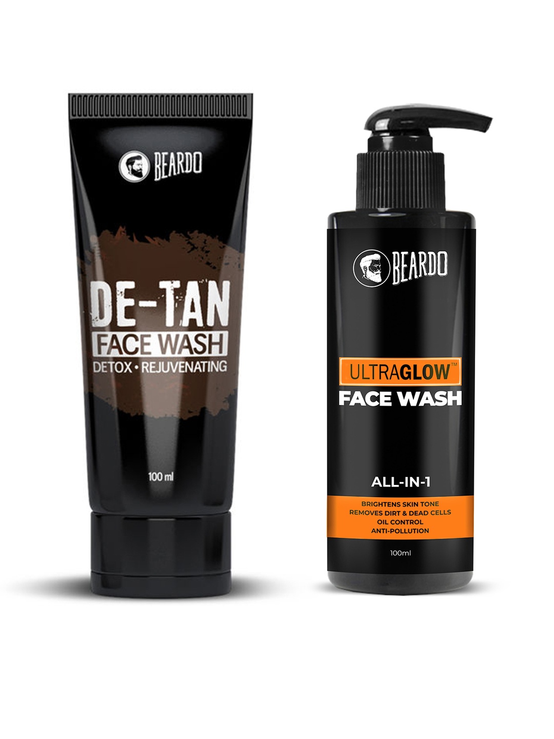 

BEARDO Men Set of De-Tan & UltraGlow Face Washes, Black