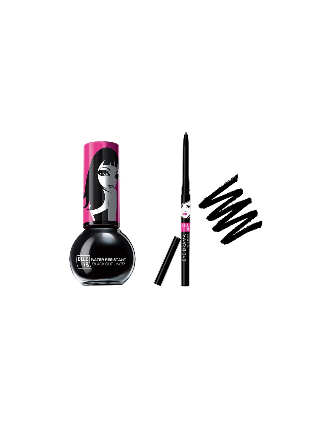 

ELLE 18 Set Of Eye Drama Kajal & Water Resistant Eyeliner, Black