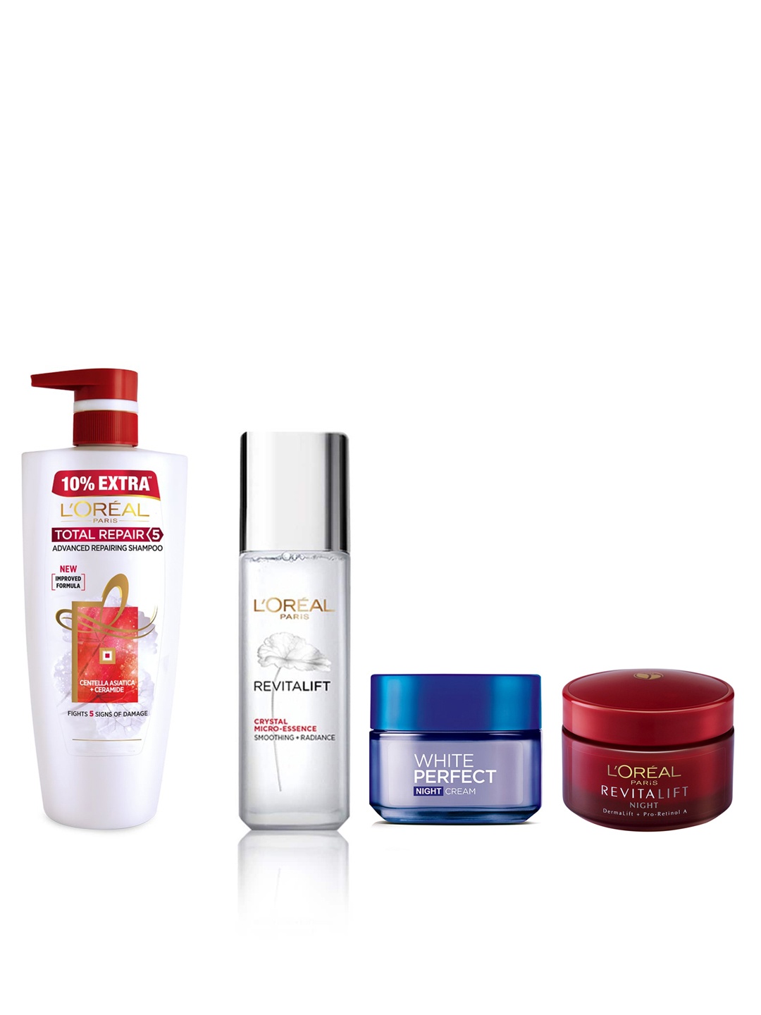 

LOreal Set of Revitalift Night Cream & Face Serum with White Perfect Night Cream & Shampoo
