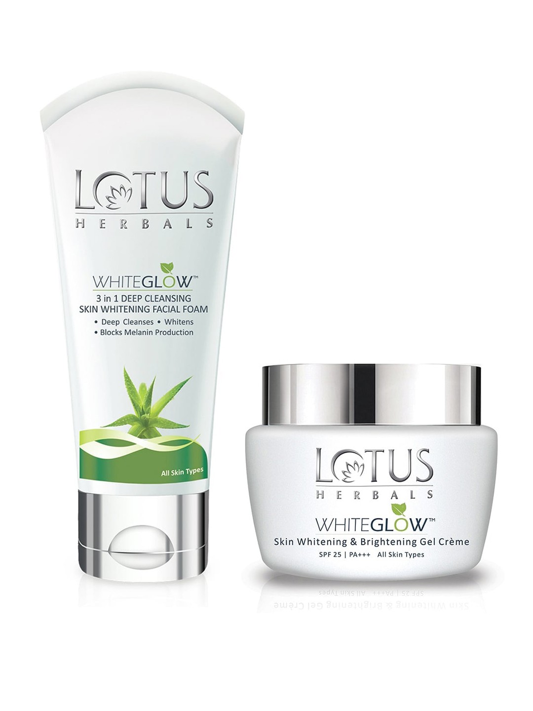 

Lotus Herbals Set of Sustainable White Glow SPF 25++ Gel Creme & 3-in-1 Face Wash