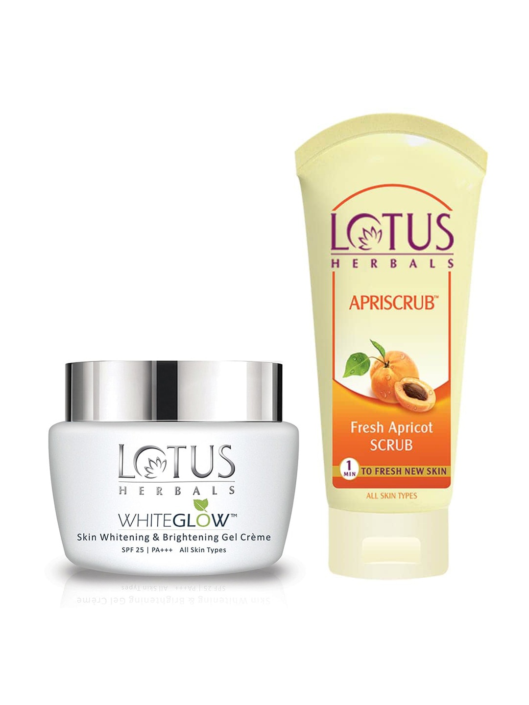 

Lotus Herbals Set of Sustainable Whiteglow SPF 25++ Gel Creme & Apriscrub Fresh Scrub, White