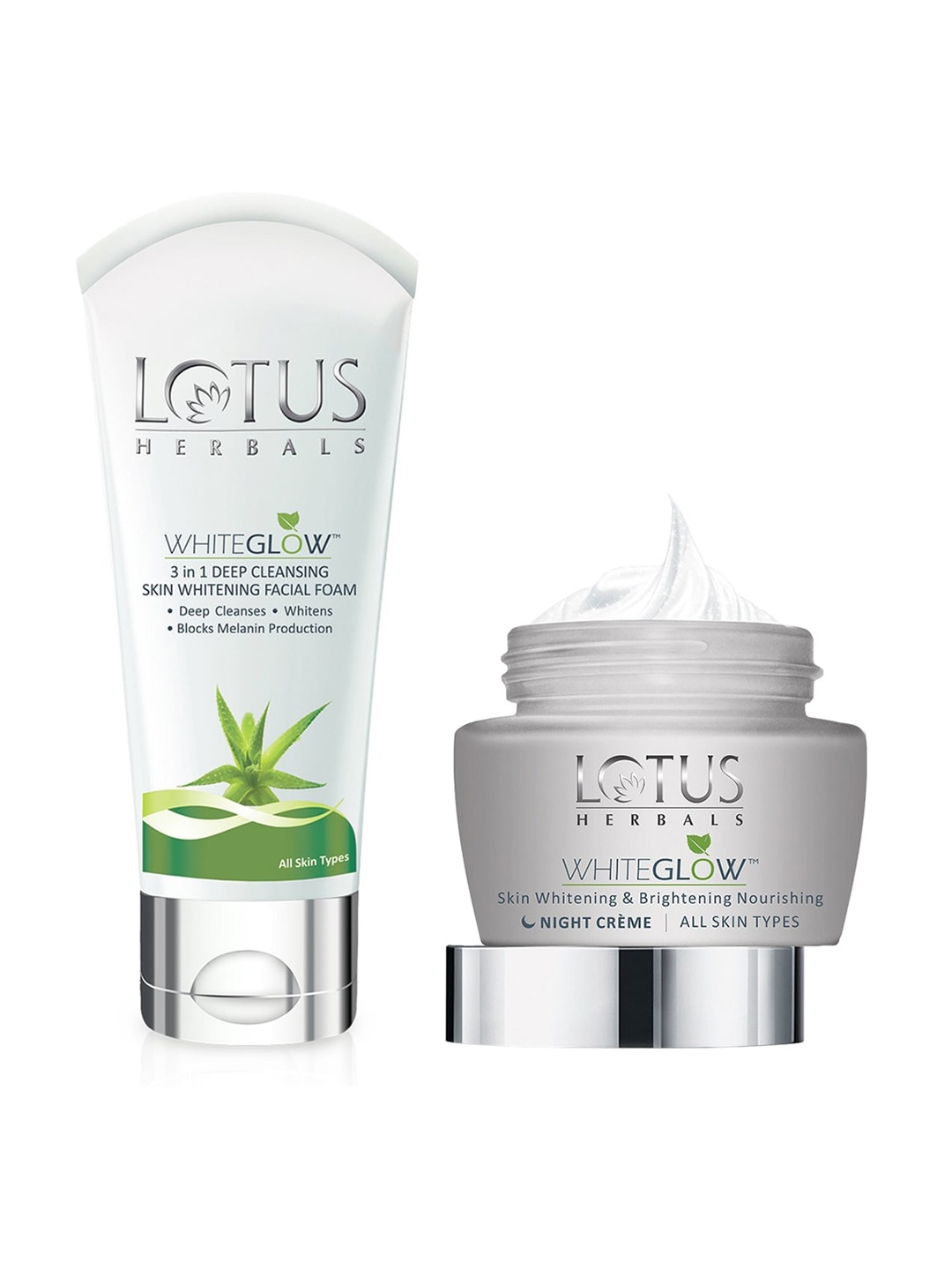 

Lotus Herbals Set of Sustainable WhiteGlow Facial Foam & Night Creme, White