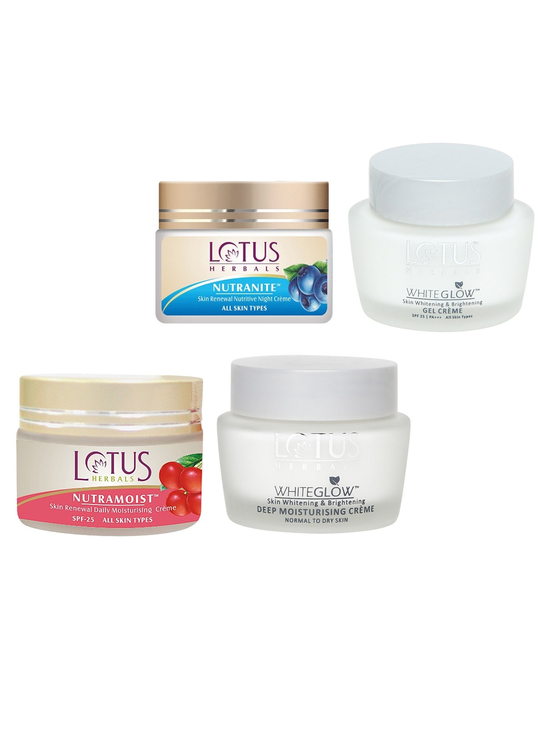 

Lotus Herbals Set of 4 Sustainable Face Moisturisers, Off white