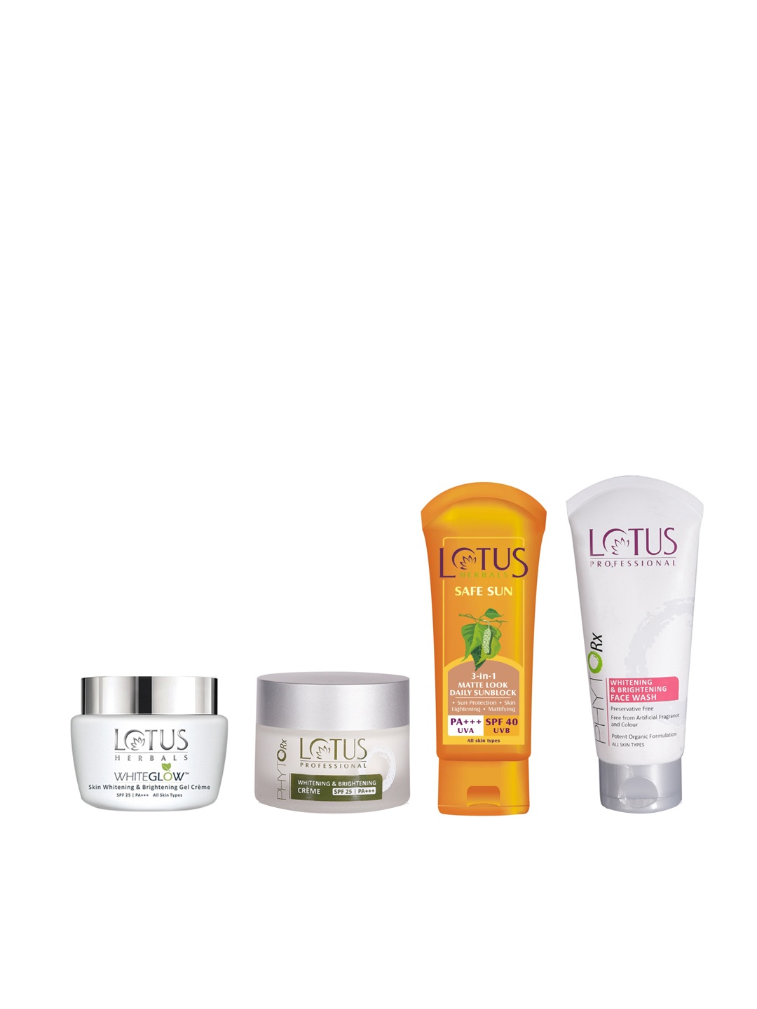 

Lotus Herbals Women Set of Sustainable Sunscreen, PHYTO-Rx Creme, Gel Creme & Face Wash, White
