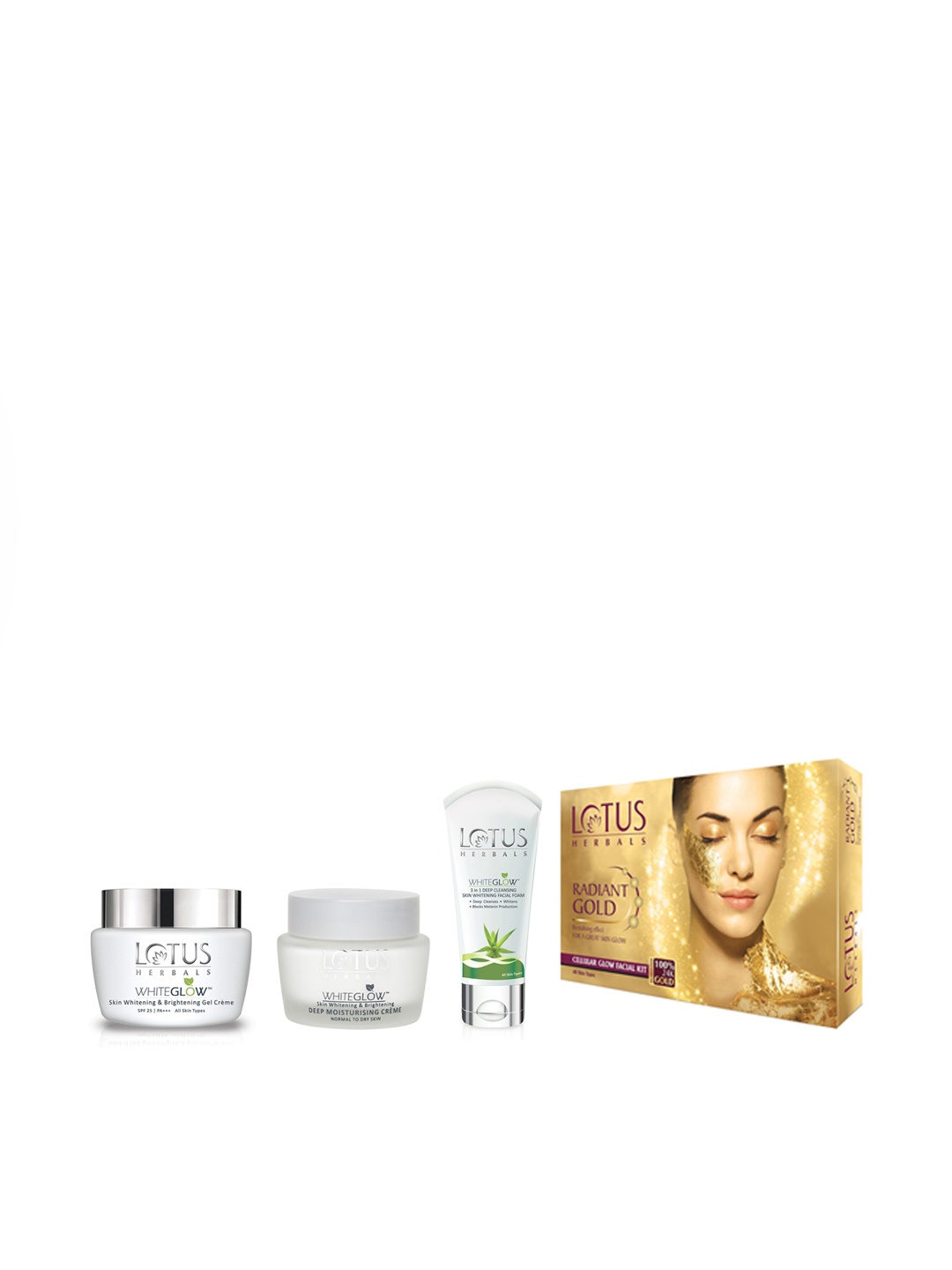 

Lotus Herbals Women Set of Gel Creme, Moisturising Creme, Facial Foam & Glow Facial Kit, White