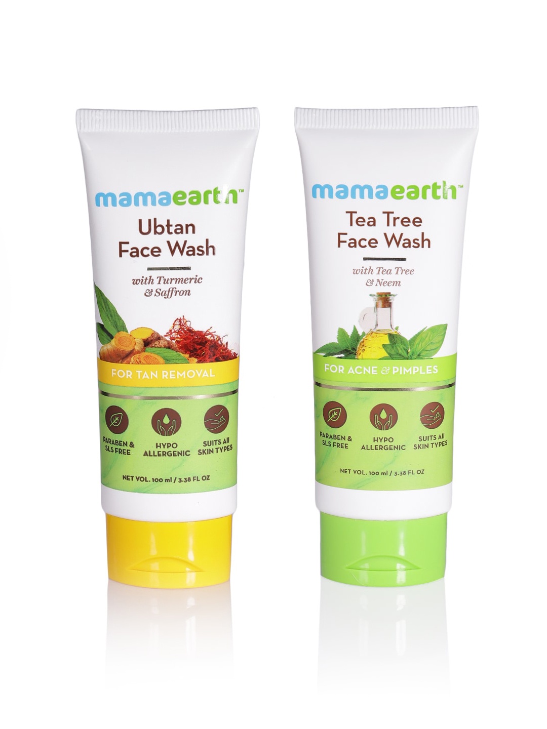 

Mamaearth Set of Sustainable Ubtan Tan Removal Face Wash & Tea Tree Face Wash, White