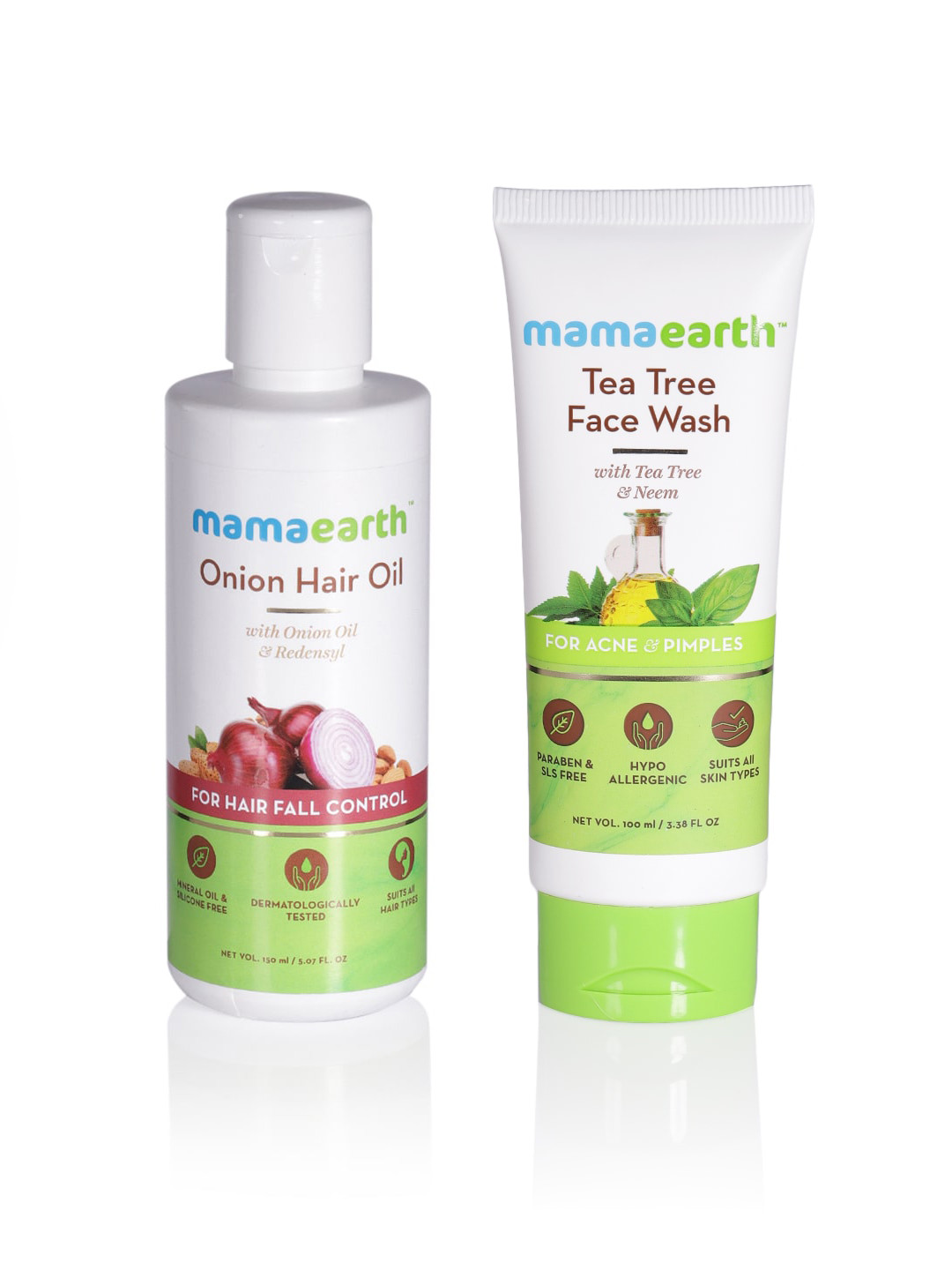 

Mamaearth Set of Onion Hair Oil - 150 ml & Tea Tree Face Wash - 100 ml, White