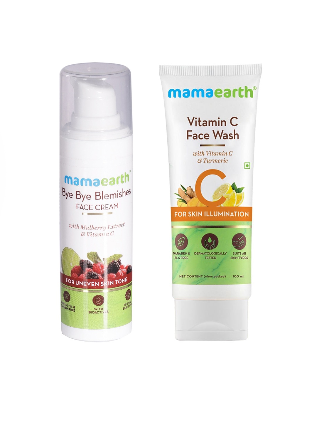 

Mamaearth Unisex Set of Bye Bye Blemishes Face Cream & Vitamin C Face Wash, White