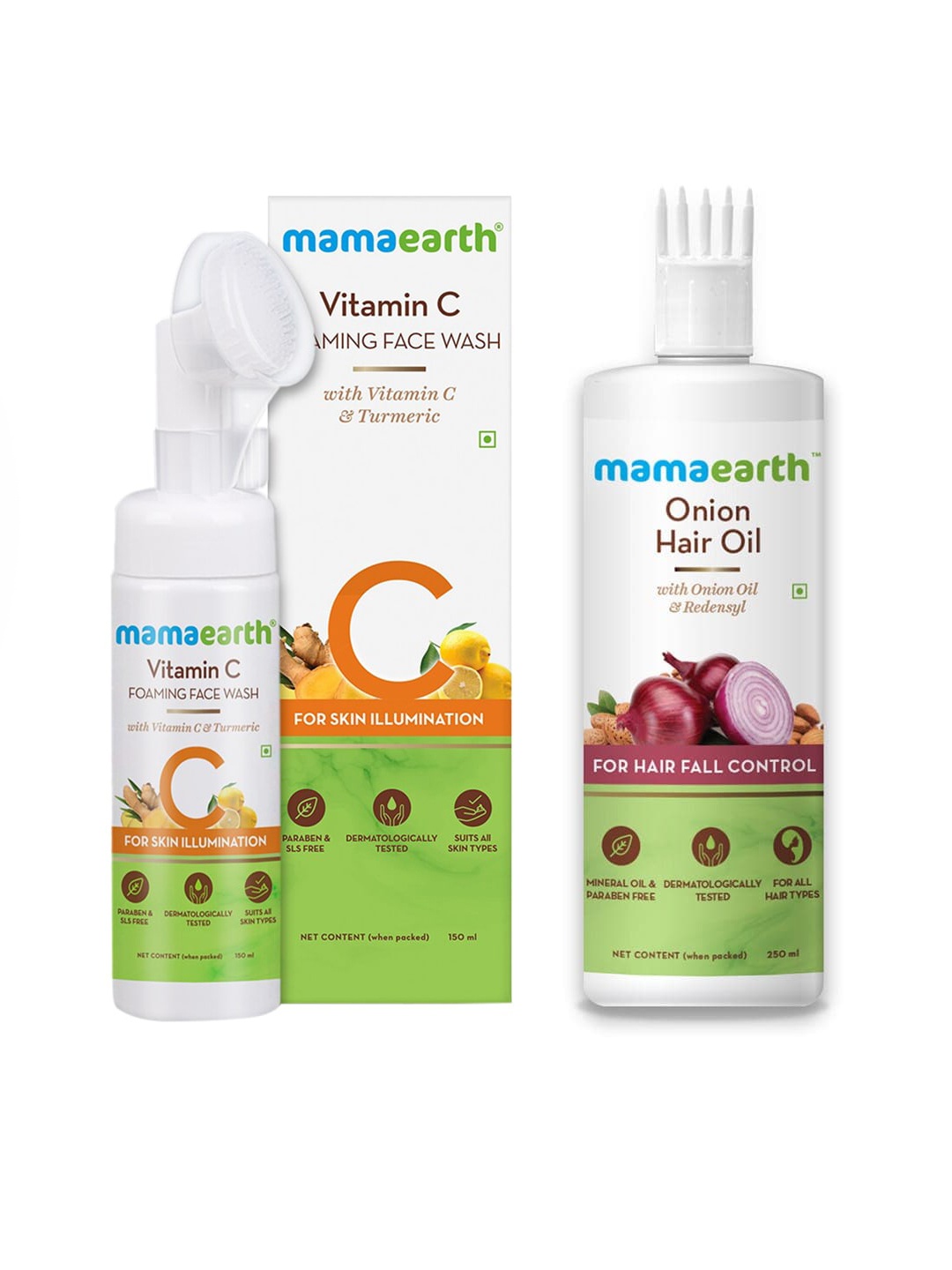 

Mamaearth Unisex Set of Vitamin C Foaming Face Wash & Sustainable Onion Hair Oil, White