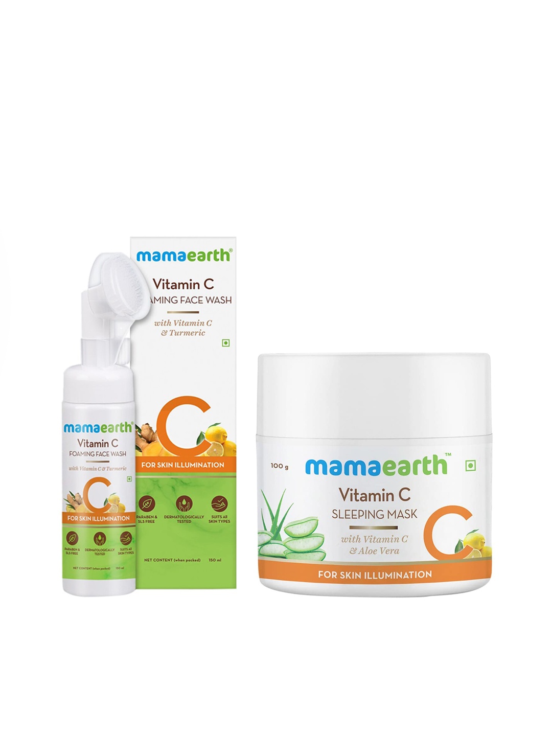 

Mamaearth Unisex Set of Vitamin C Foaming Face Wash & Sustainable Sleeping Mask, White