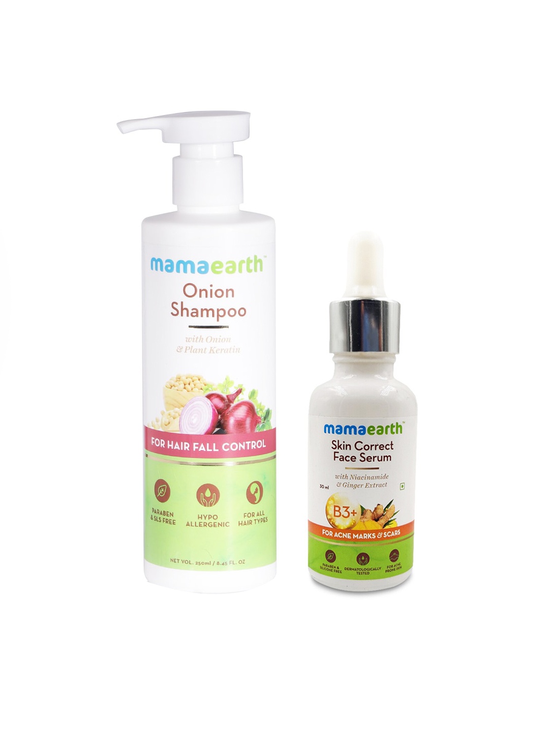 

Mamaearth Unisex Set of Sustainable Hair Fall Shampoo & Face Serum, White