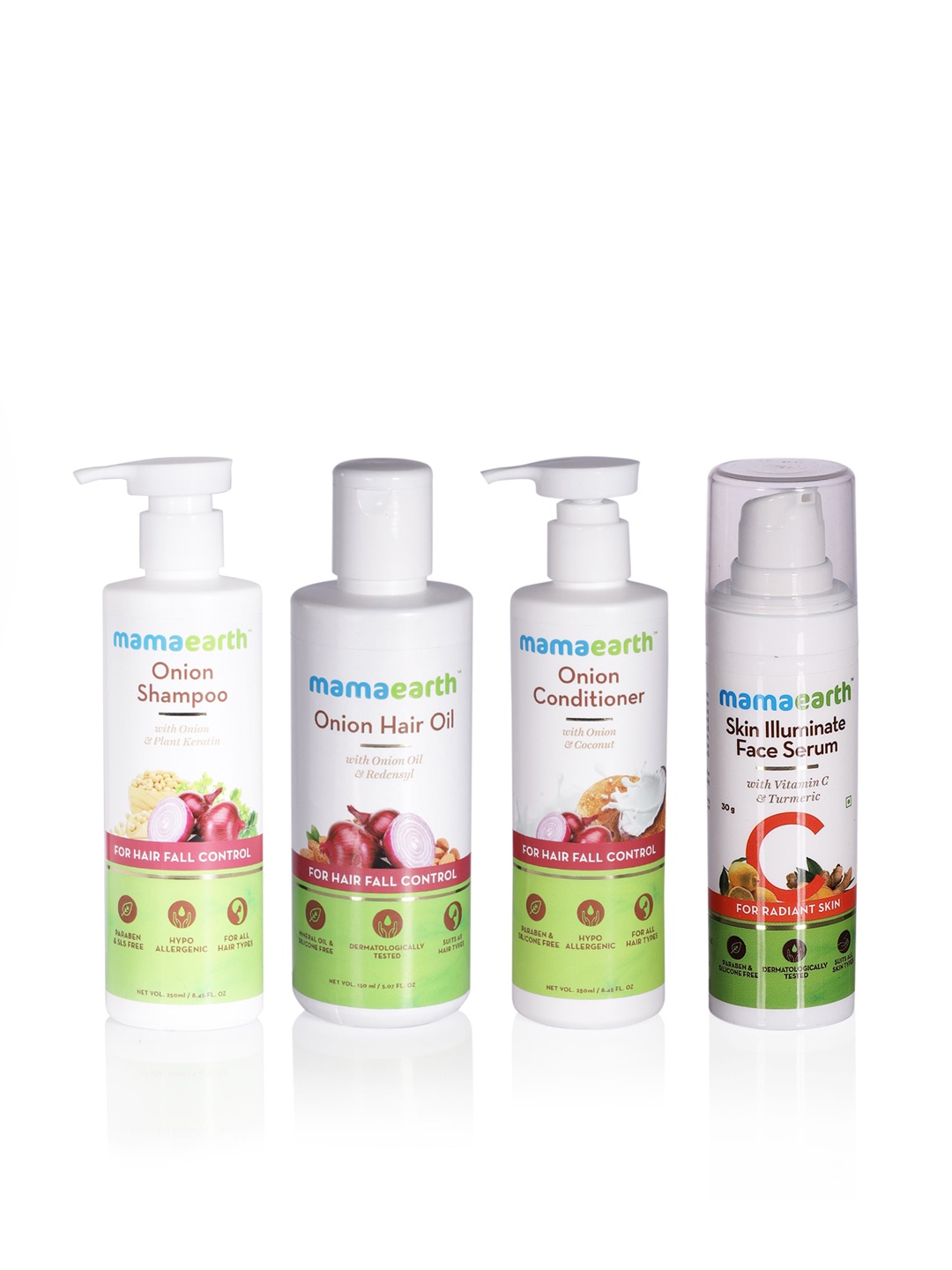 

Mamaearth Set of Onion Hair Oil - Shampoo - Conditioner & Skin Illuminate Face Serum, White