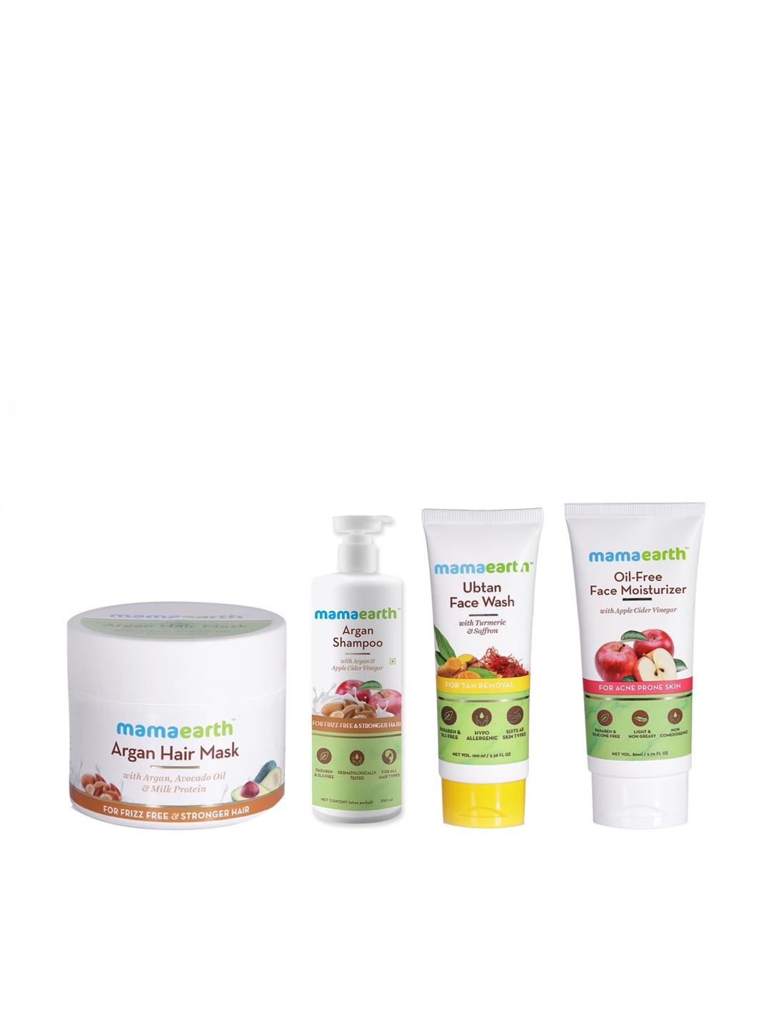 

Mamaearth Unisex Set of Sustainable Hair Mask, Shampoo, Face Wash & Moisturiser, White