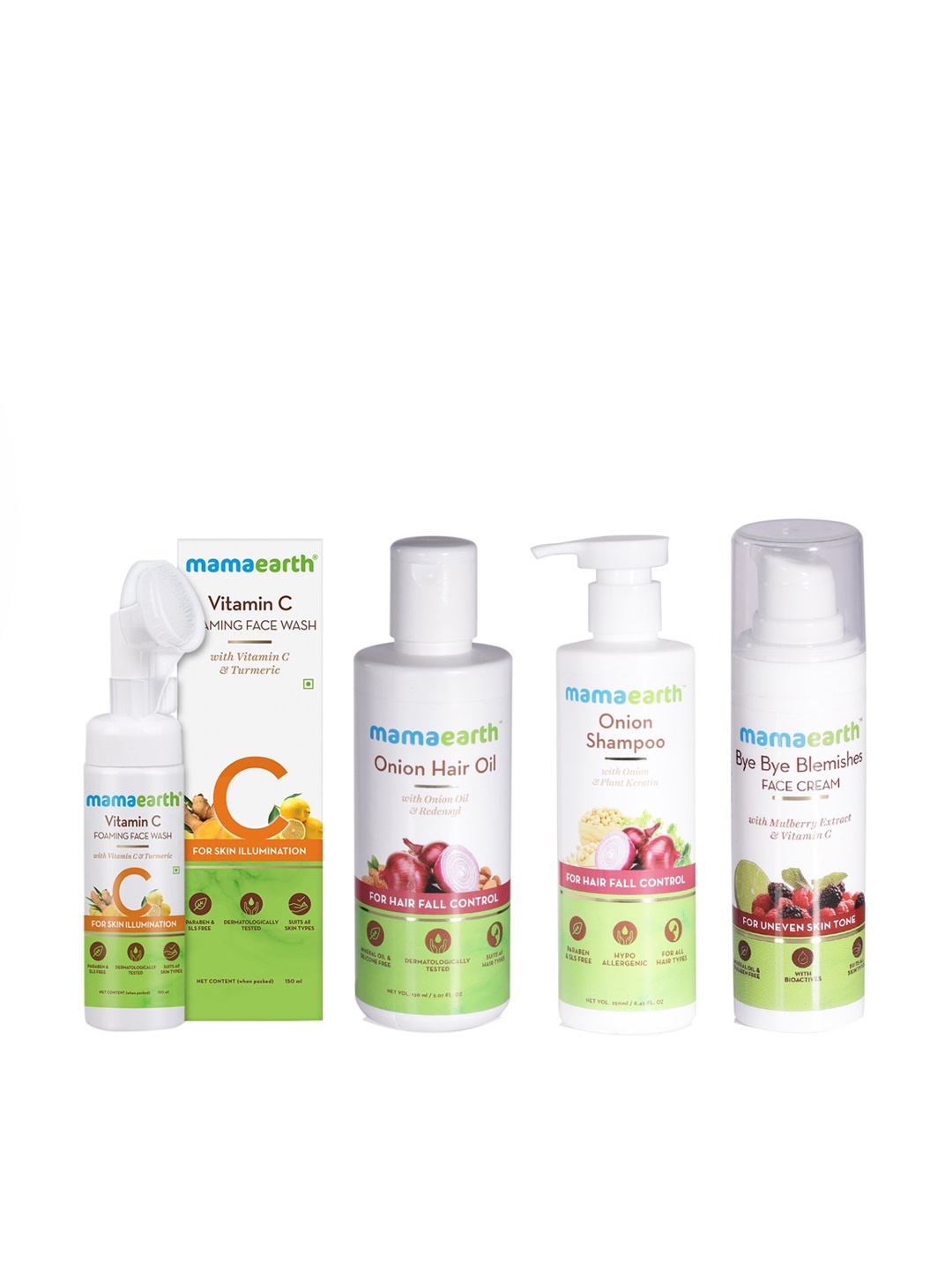 

Mamaearth Set of Face Wash - Face Cream - Hair Oil - Shampoo, White