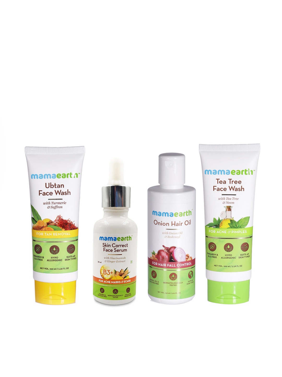 

Mamaearth Unisex Set of Sustainable Face Washes, Face Serum & Hair Oil, White
