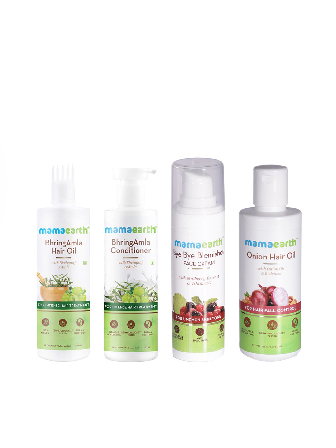 

Mamaearth Set of Hair Serum - BhringAmla Hair Oil - Onion Hair Oil - Face Cream, White