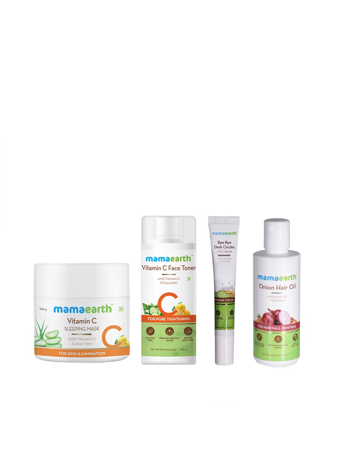 

Mamaearth Unisex Set of Sustainable Face Mask, Face Toner, Eye Cream & Hair Oil, White