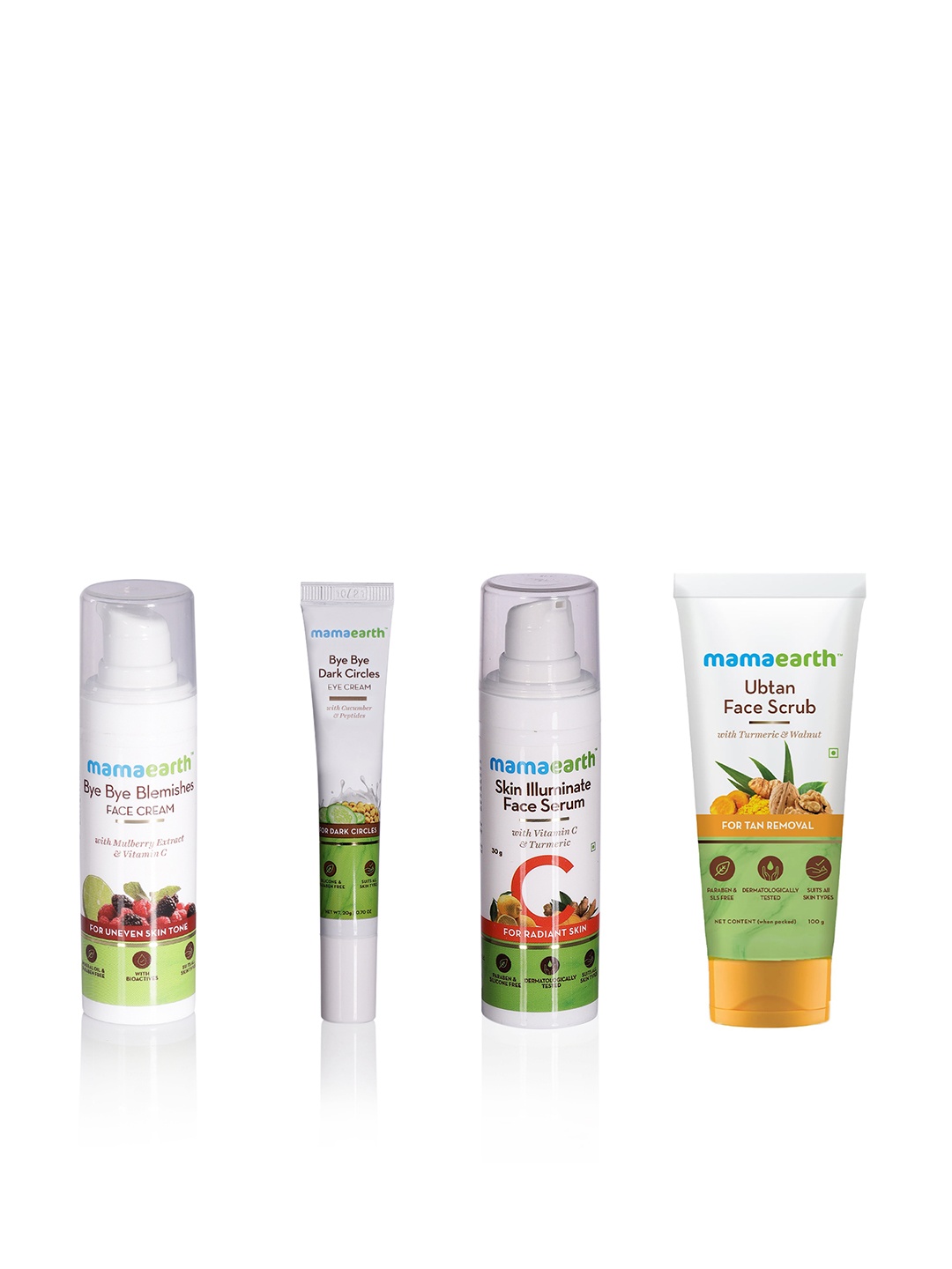 

Mamaearth Sustainable Set Of VitC Face Serum - Face Scrub - Eye Cream - Blemishes Cream, White