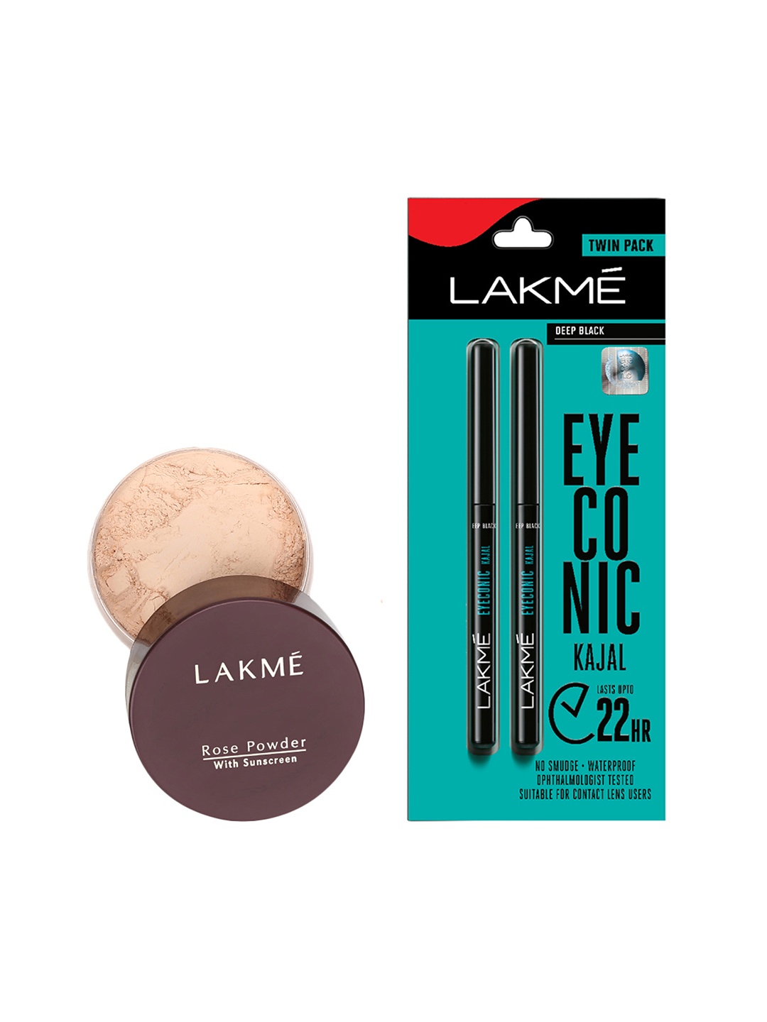 

Lakme Set Of Rose Face Powder with Sunscreen & 2 Eyeconic Kajal, Black