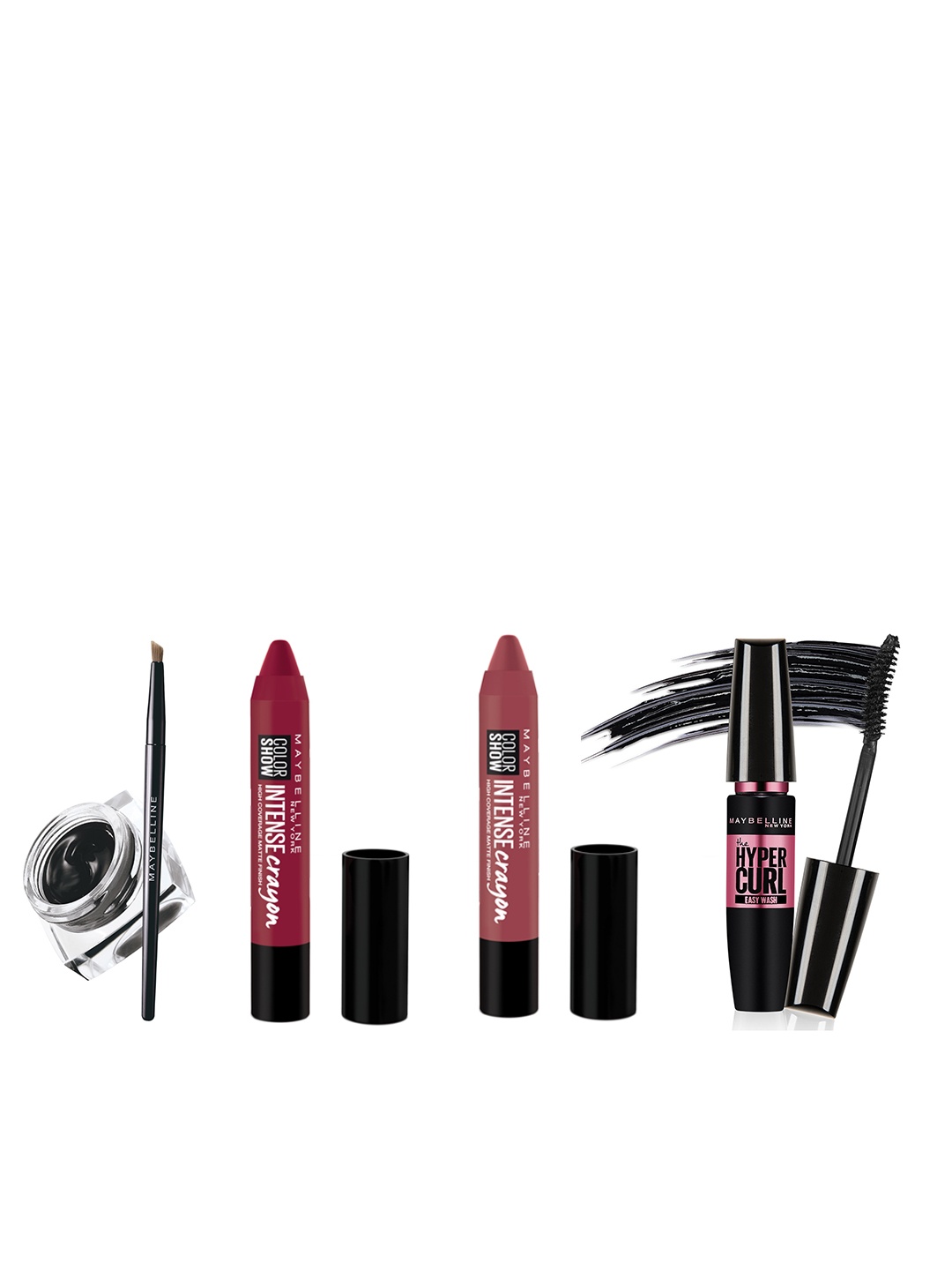 

Maybelline New York Set Of Crayon Lipsticks - Gel Liner - Hypercurl Washable Mascara, Black