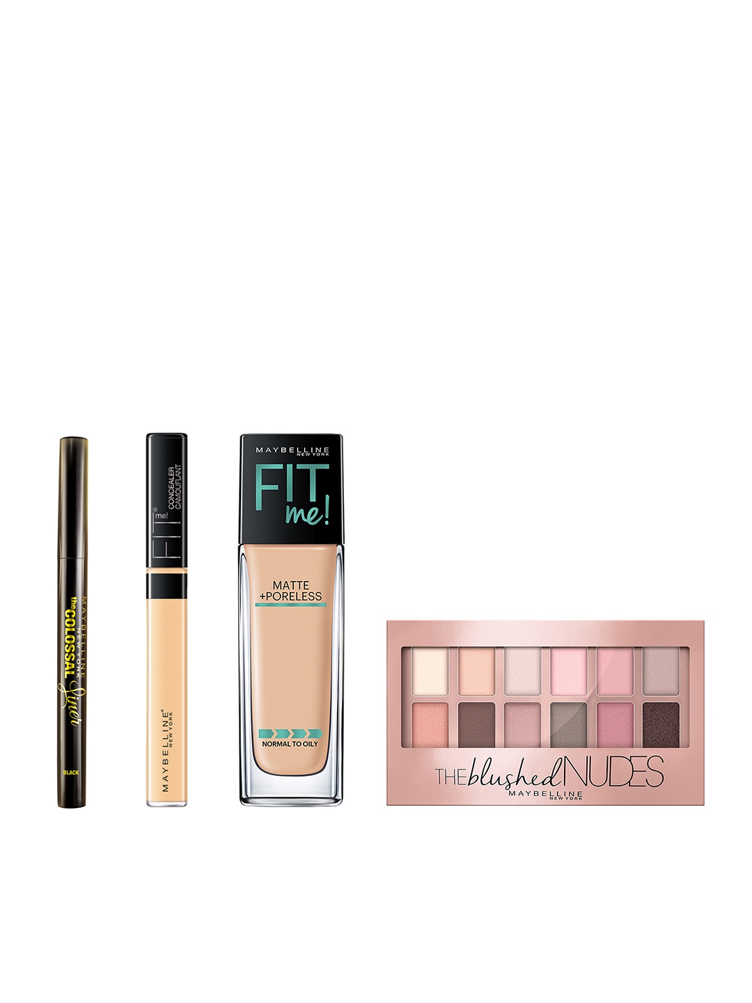 

Maybelline Set Of Fit Me Foundation and Concealer with Colossal Liner & Eyeshadow, Multi