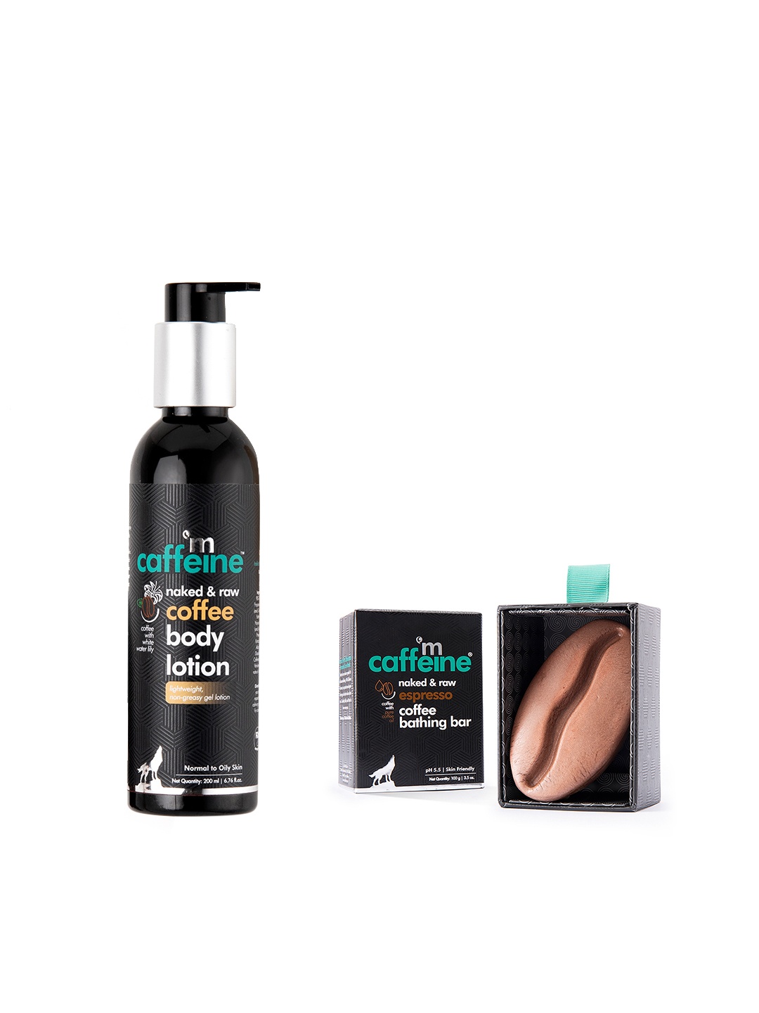 

MCaffeine Set Of Naked & Raw Coffee Bathing Bar Soap & Body Lotion, Black