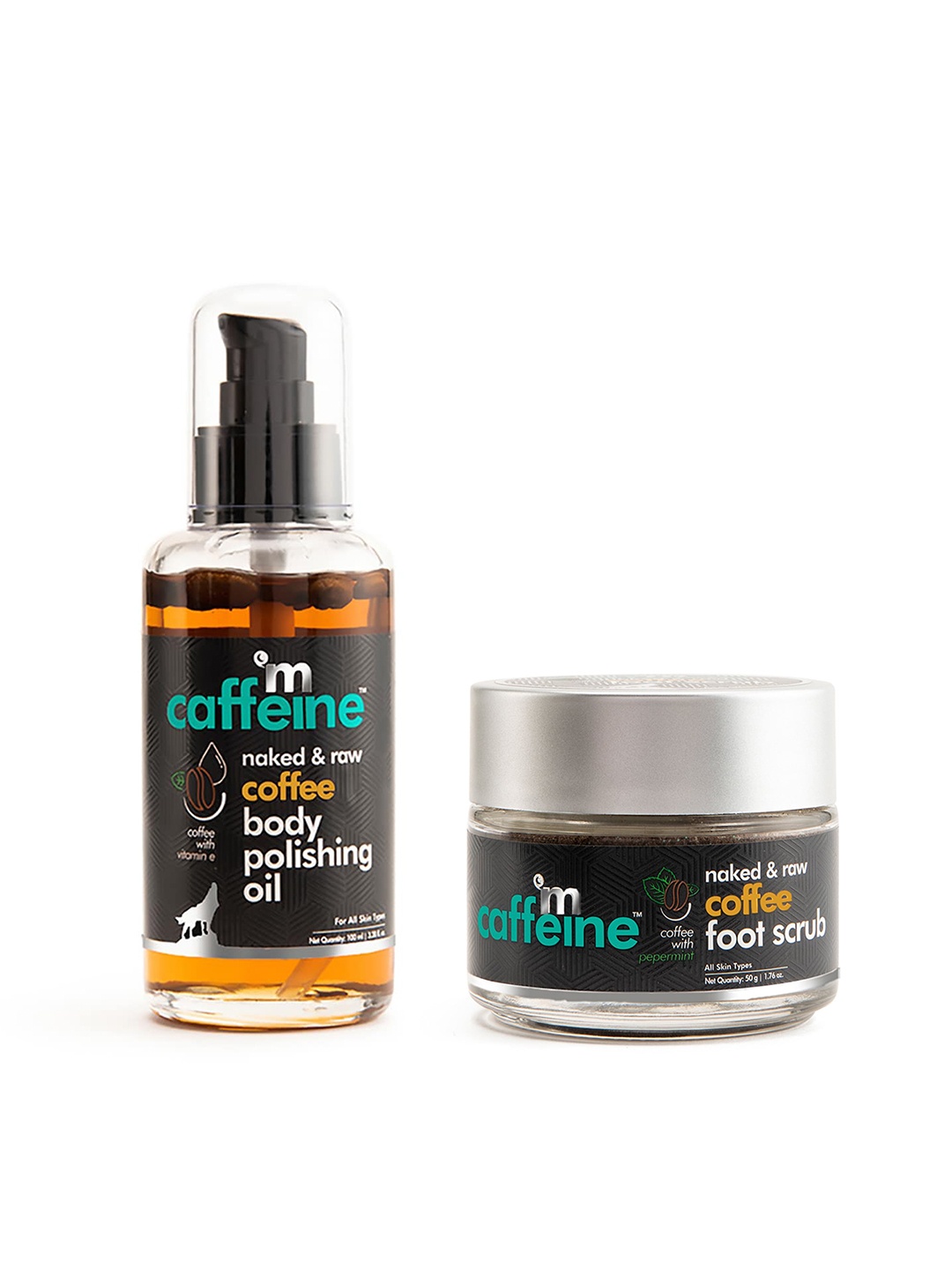 

MCaffeine Set Of Naked & Raw Coffee Body Polishing Oil & Foot Scrub, Black