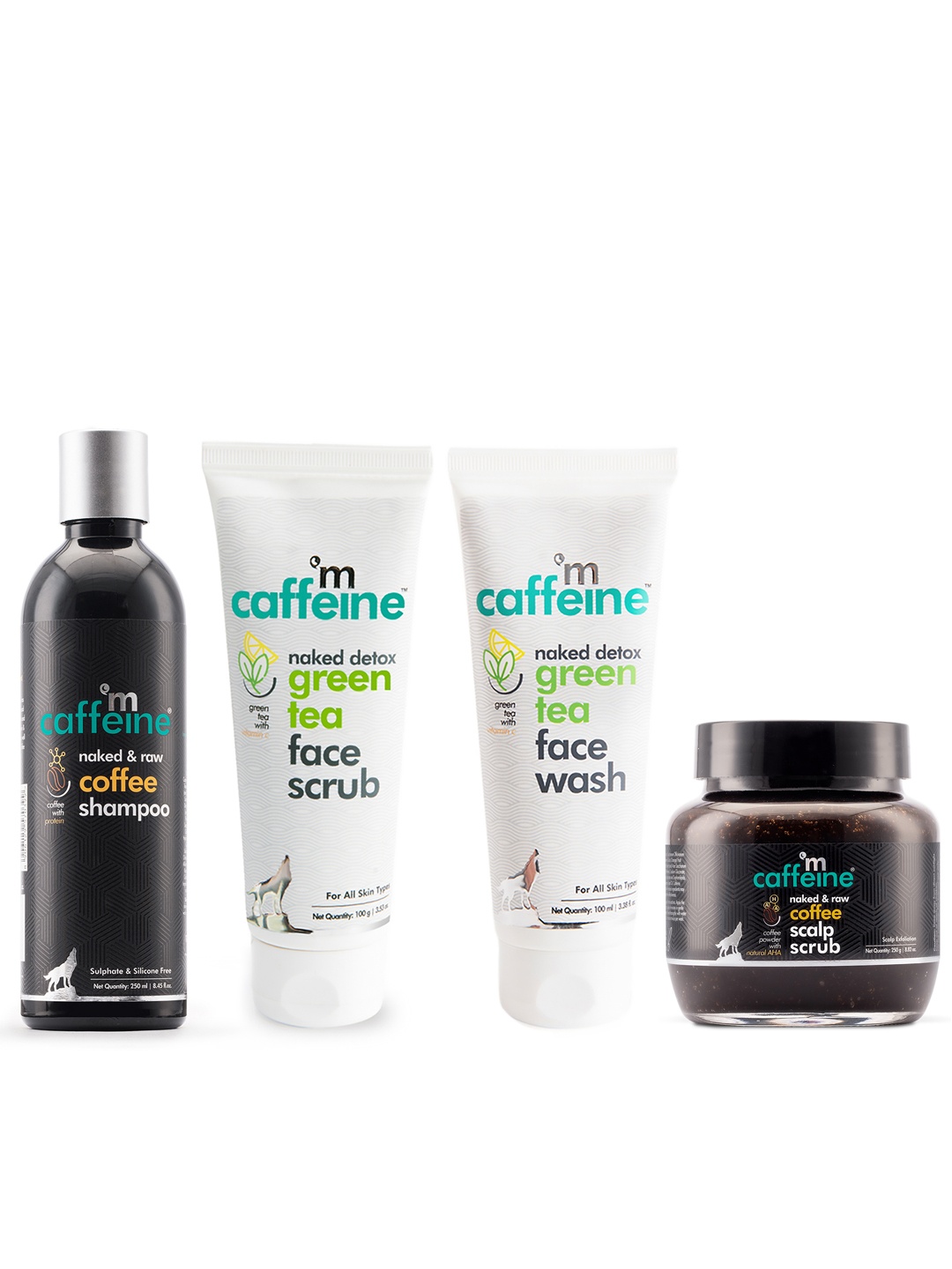 

MCaffeine Naked Sustainable Set Of Face Wash-Face Scrub- Scalp Scrub-Shampoo, Brown