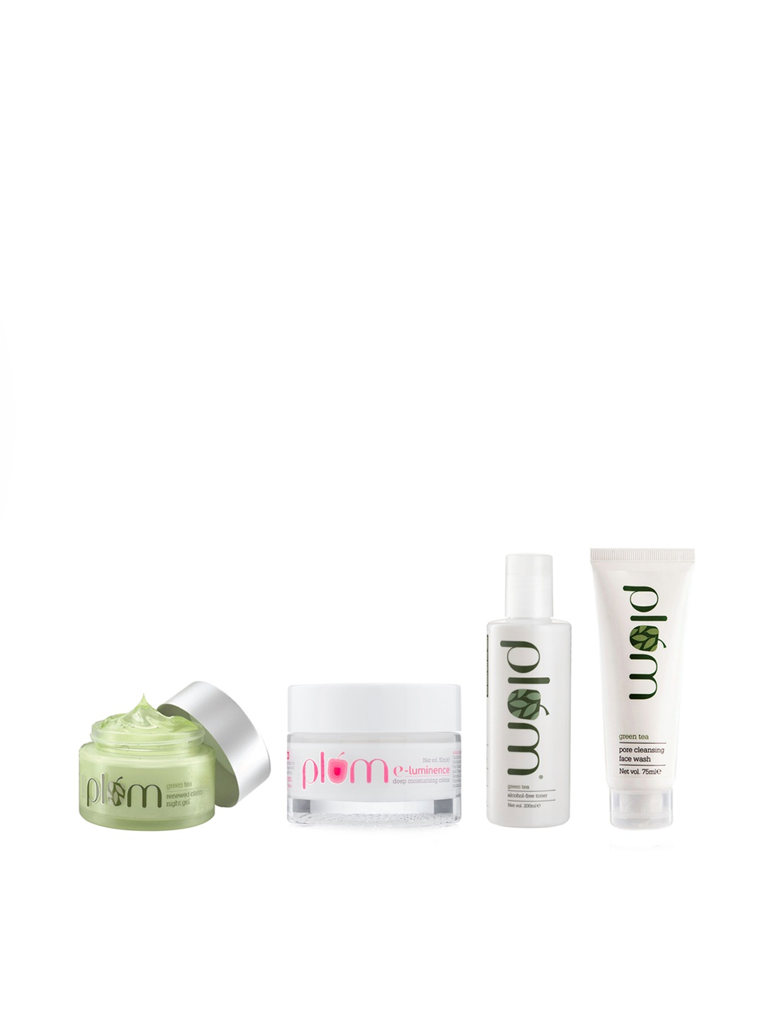 

Plum Green Tea Set Of Sustainable Toner-Moisturising Creme-Face Wash- Night Gel