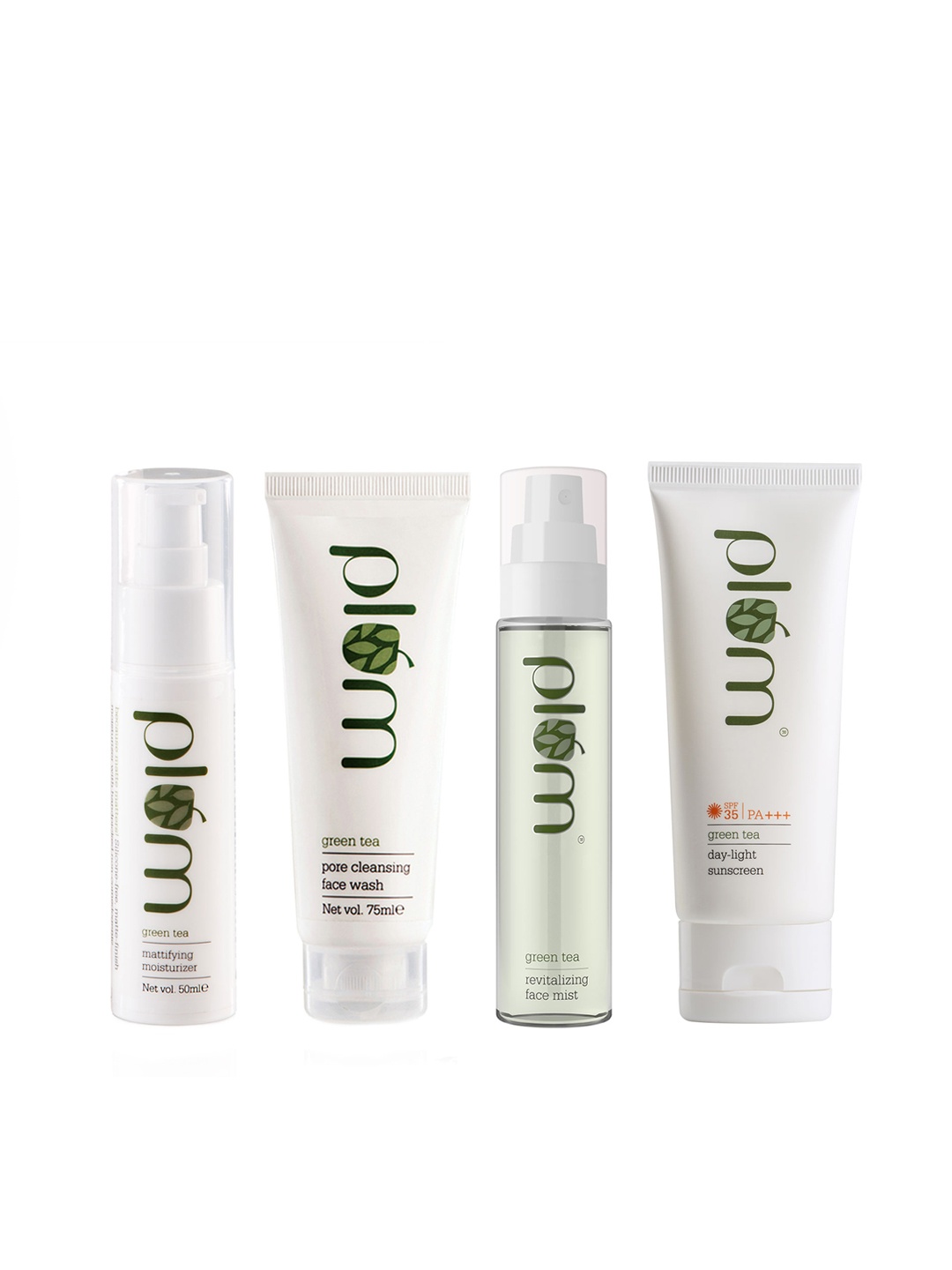 

Plum Green Tea Set Of Sustainable Moisturizer-Face Wash-Face Mist-Day-Light Gel