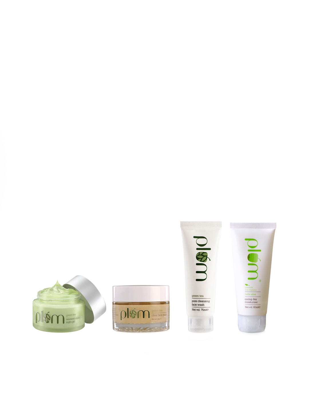 

Plum Green Tea Sustainable Set Of Face Mask-Face Wash- Night Gel-Moisturizer