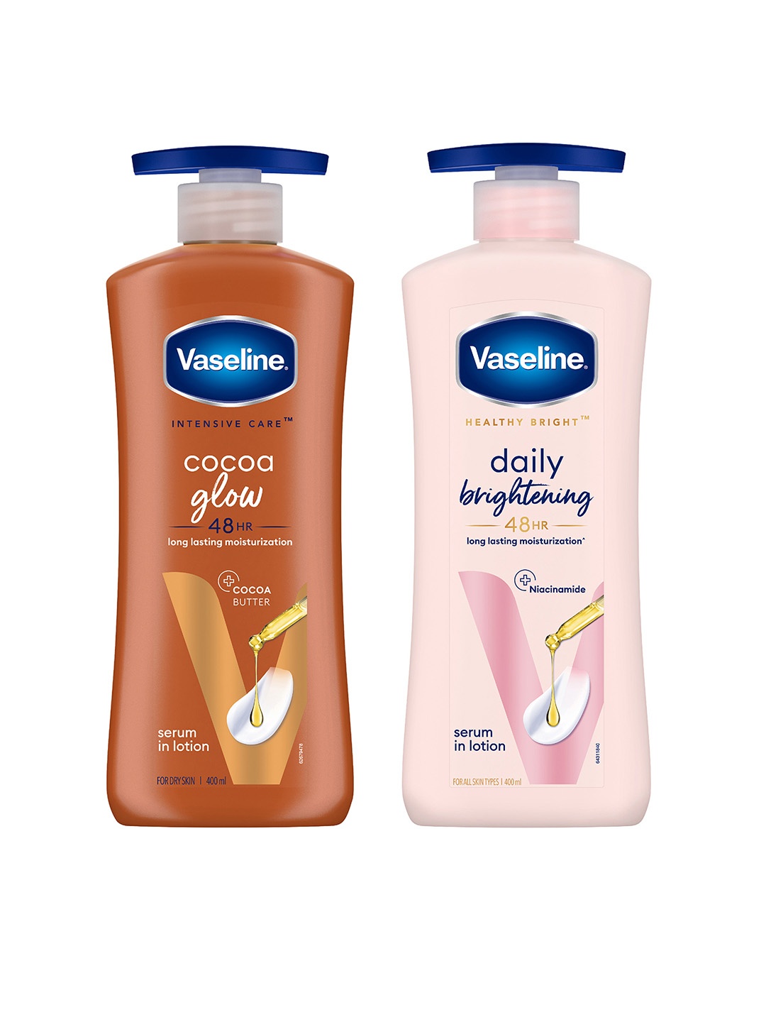 

Vaseline 2Pcs Cocoa Glow & Daily Brightening Body Lotions - 400ml each, Brown