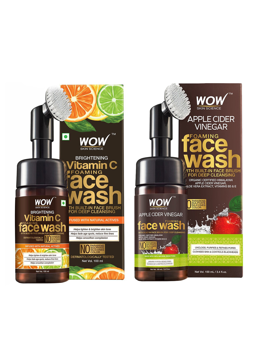 

WOW SKIN SCIENCE Unisex Set of 2 Face Washes, Brown