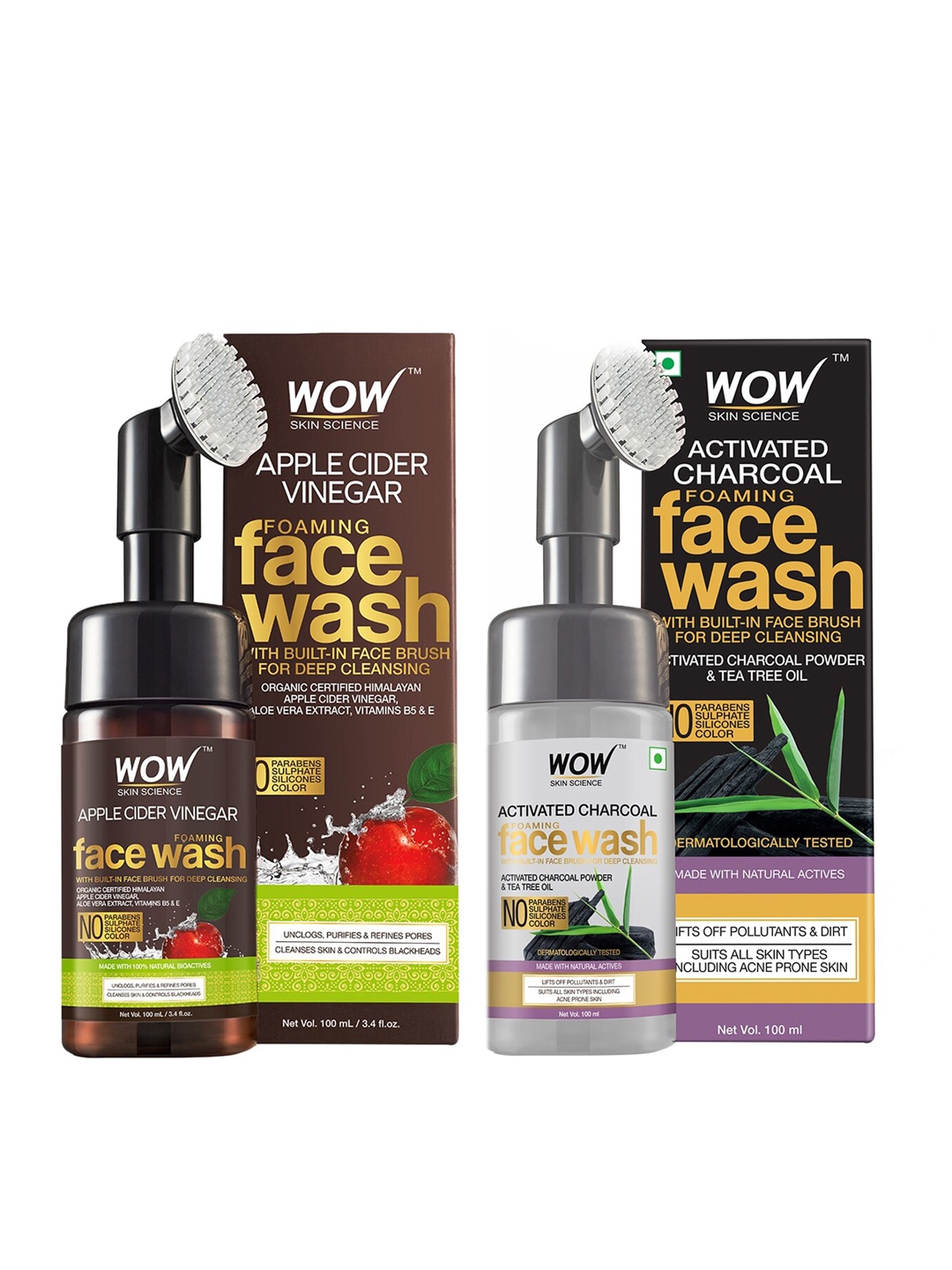 

WOW SKIN SCIENCE Unisex Set of 2 Foaming Face Washes, Grey