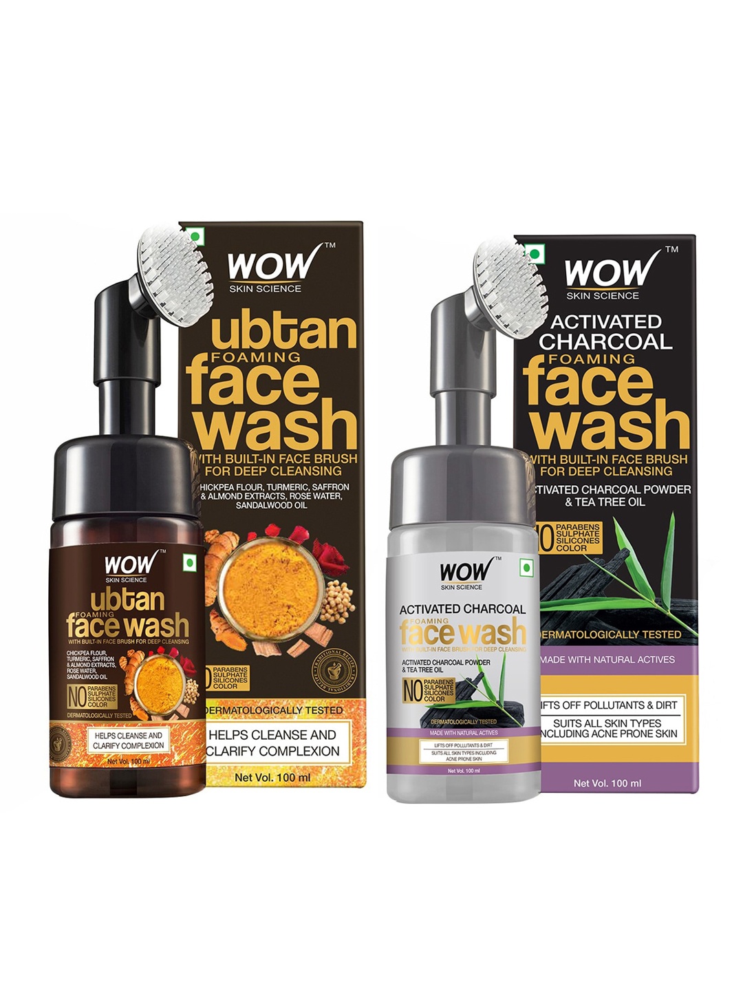 

WOW SKIN SCIENCE Unisex Set of 2 Foaming Face Washes, Brown