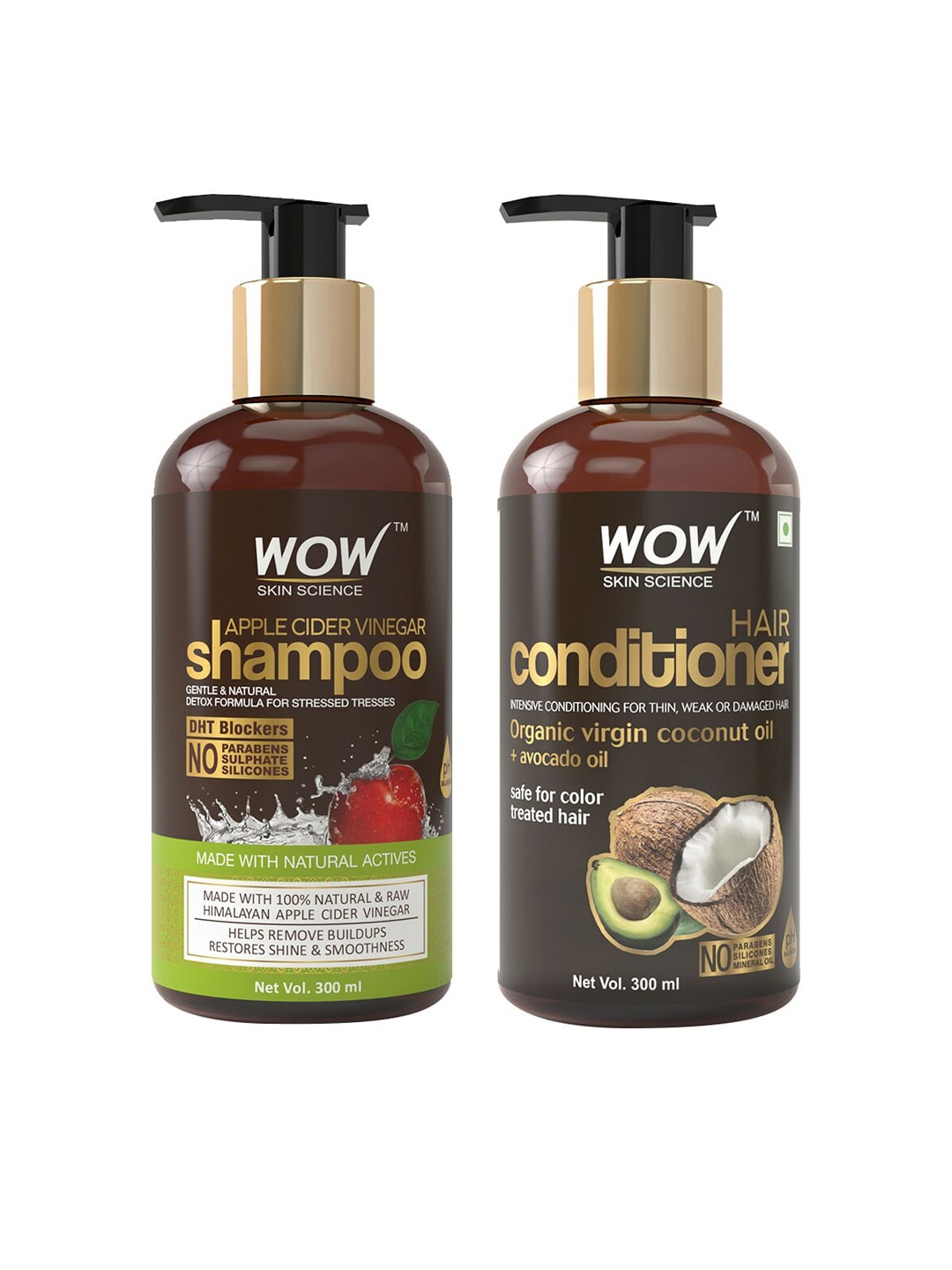 

WOW SKIN SCIENCE Apple Cider Vinegar Shampoo & Coconut Oil Conditioner - 300ml Each, Brown